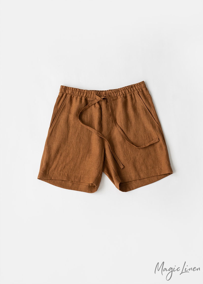 Mens Linen Shorts - Cinnamon Drawstring Shorts with Relaxed Fit - Lightweight Ethical Clothing for Men - Breathable Outfit STOWE