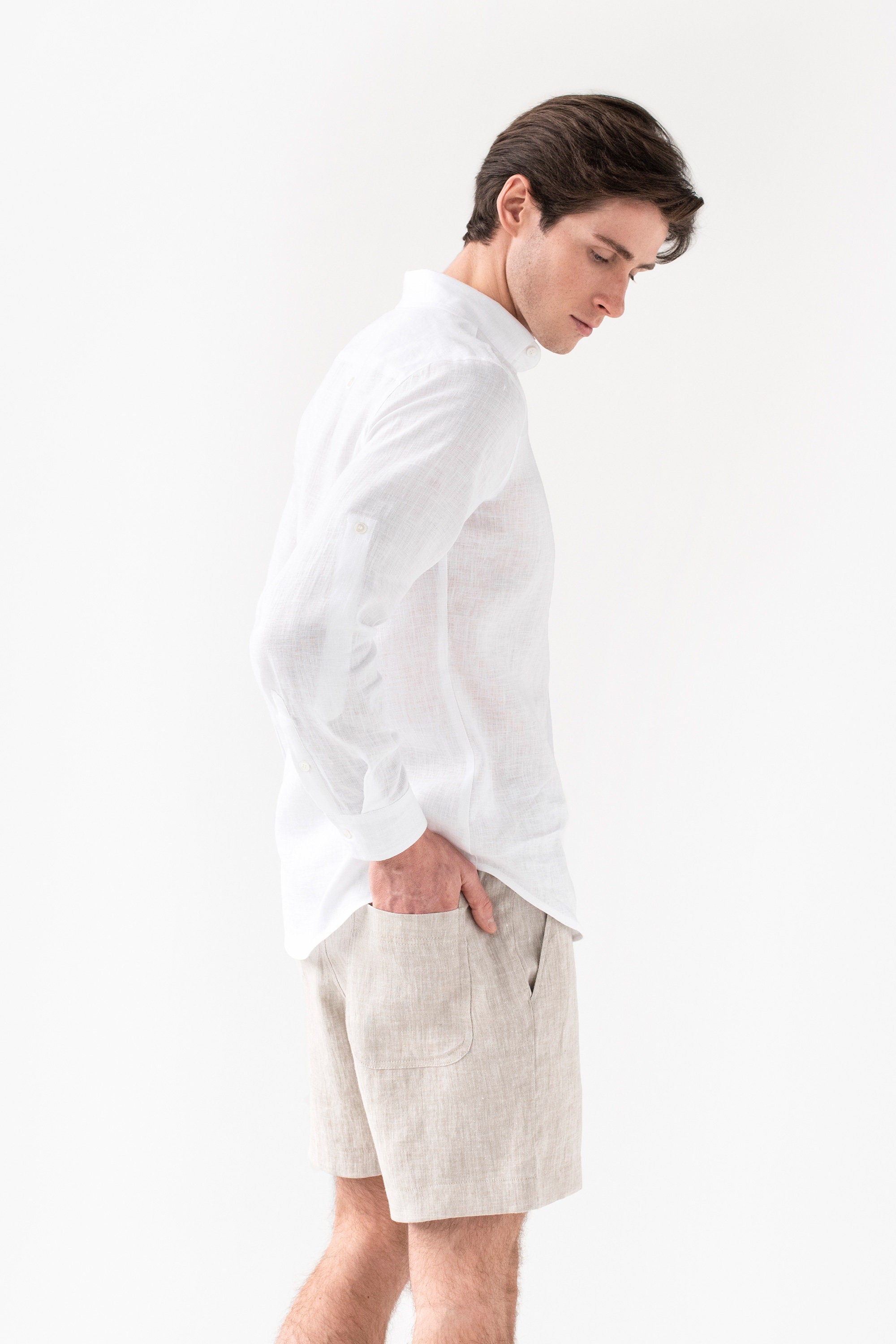 Mens Linen Shorts - Natural Melange Drawstring Shorts with Relaxed Fit - Breathable Ethical Clothing - Lightweight Outfit STOWE