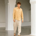 Mens Linen Shirt - Long Sleeve Lightweight Button Down Shirt for Men - Relaxed Fit Neutral Linen Top - Sandy Beige Outfit NEVADA