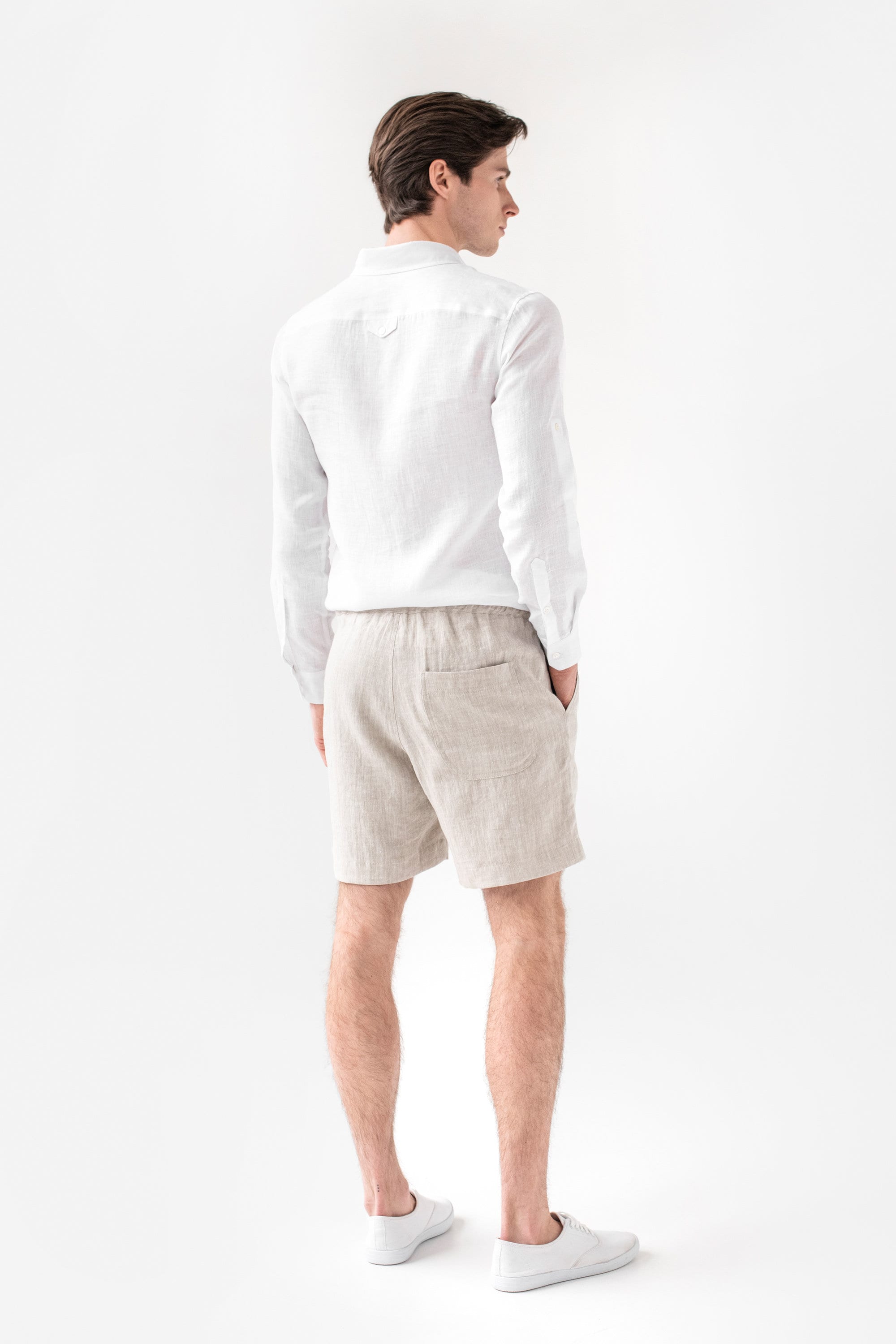 Mens Linen Shorts - Natural Melange Drawstring Shorts with Relaxed Fit - Breathable Ethical Clothing - Lightweight Outfit STOWE
