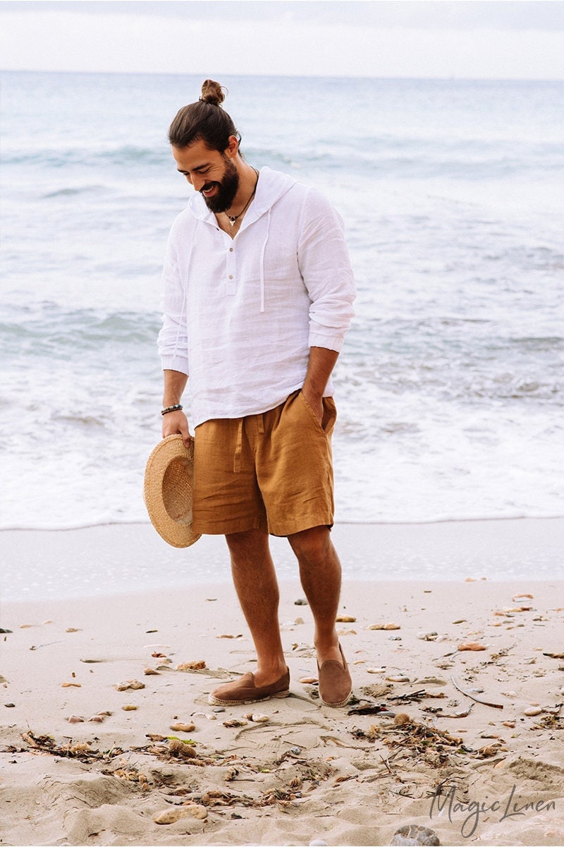 Mens Linen Shorts - Cinnamon Drawstring Shorts with Relaxed Fit - Lightweight Ethical Clothing for Men - Breathable Outfit STOWE