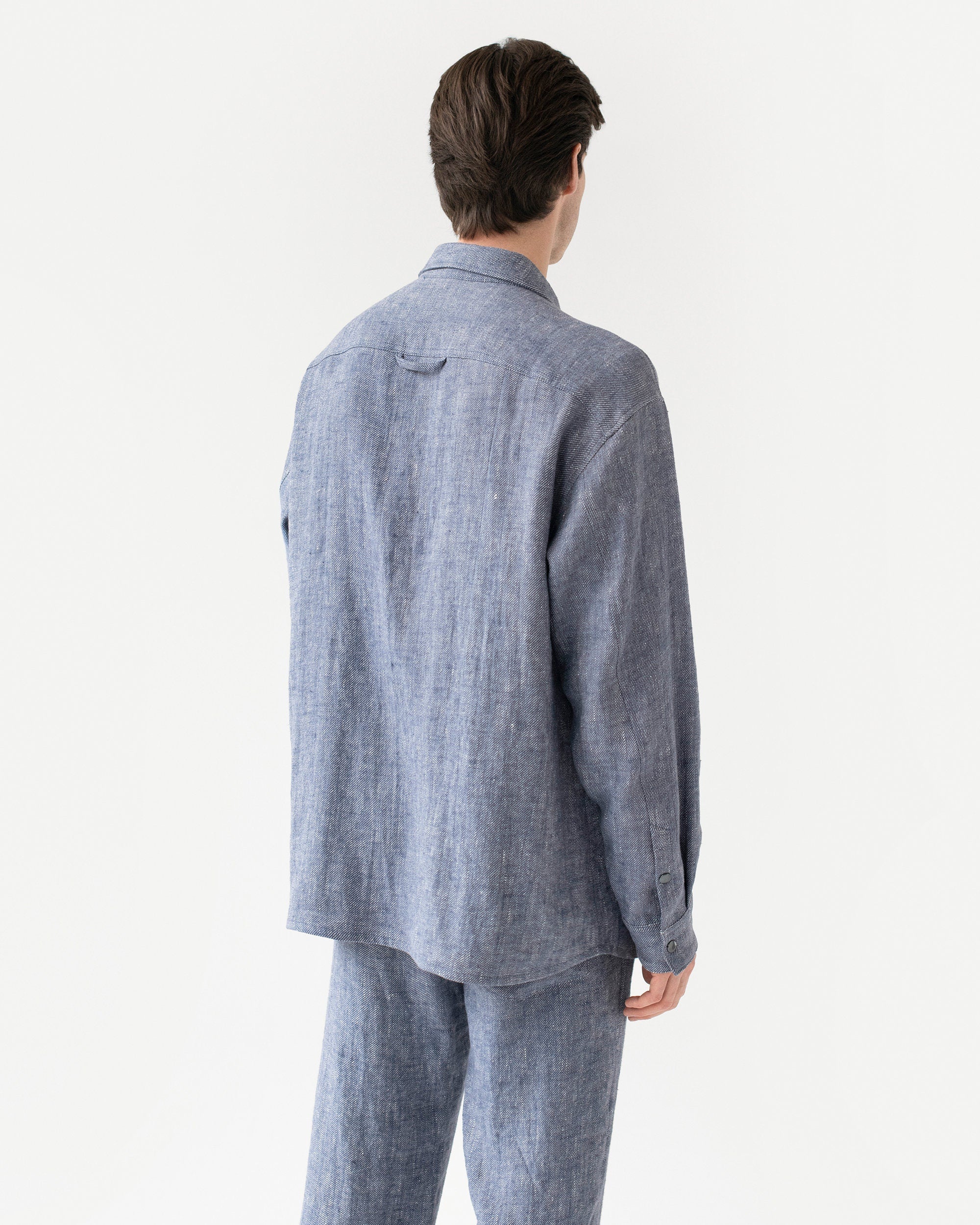 Men's Heavyweight Linen Shirt - Oversized Button Up Linen Overshirt - Denim Look Fall Shirt for Men - Organic Flax Long Sleeve ASHEVILLE