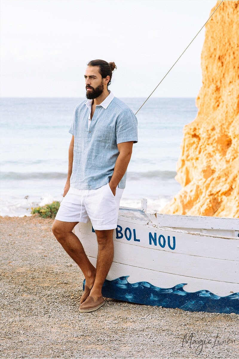 Mens Linen Shorts - White Drawstring Shorts with Relaxed Fit - Breathable Lightweight Clothing for Men - Easy Outfit STOWE