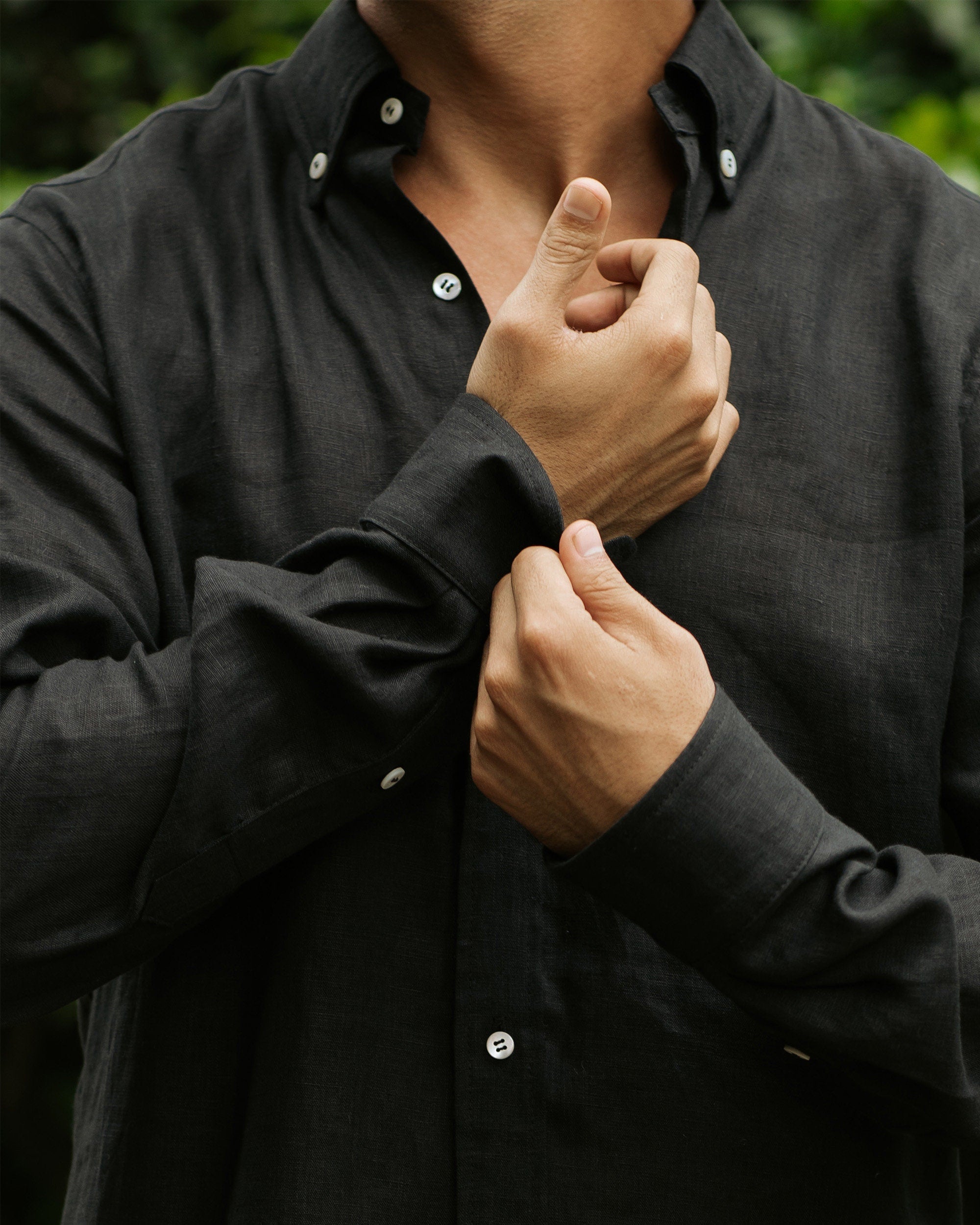 Black Linen Shirt for Men - Lightweight Long Sleeve Shirt - Casual Button Down - Work or Vacation Outfit - Ethical Menswear WENGEN
