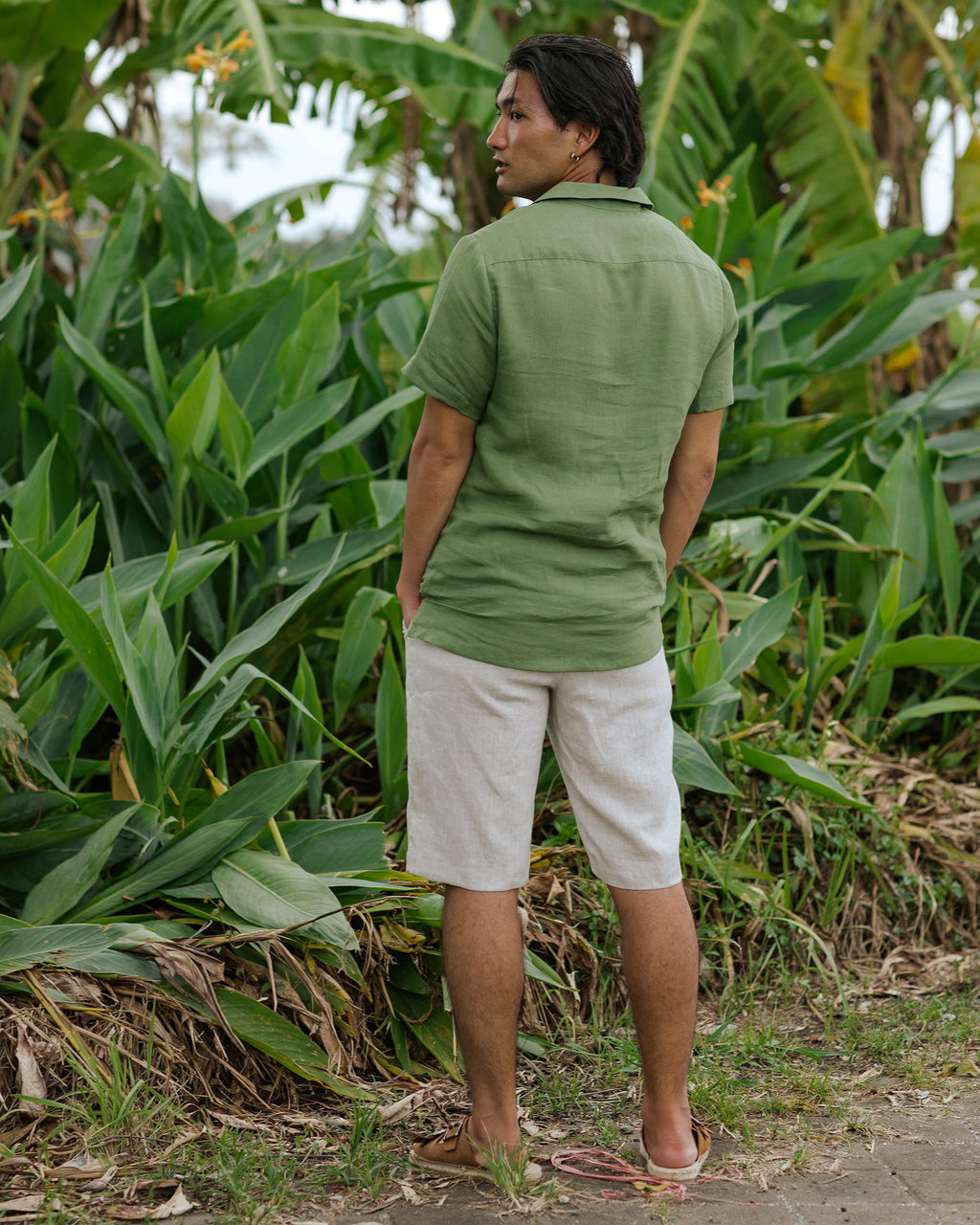 Mens Linen Camp Shirt - Short Sleeve Button Up Shirt for Men - Lightweight Relaxed Fit Vacation Shirt - Cream White HAWI