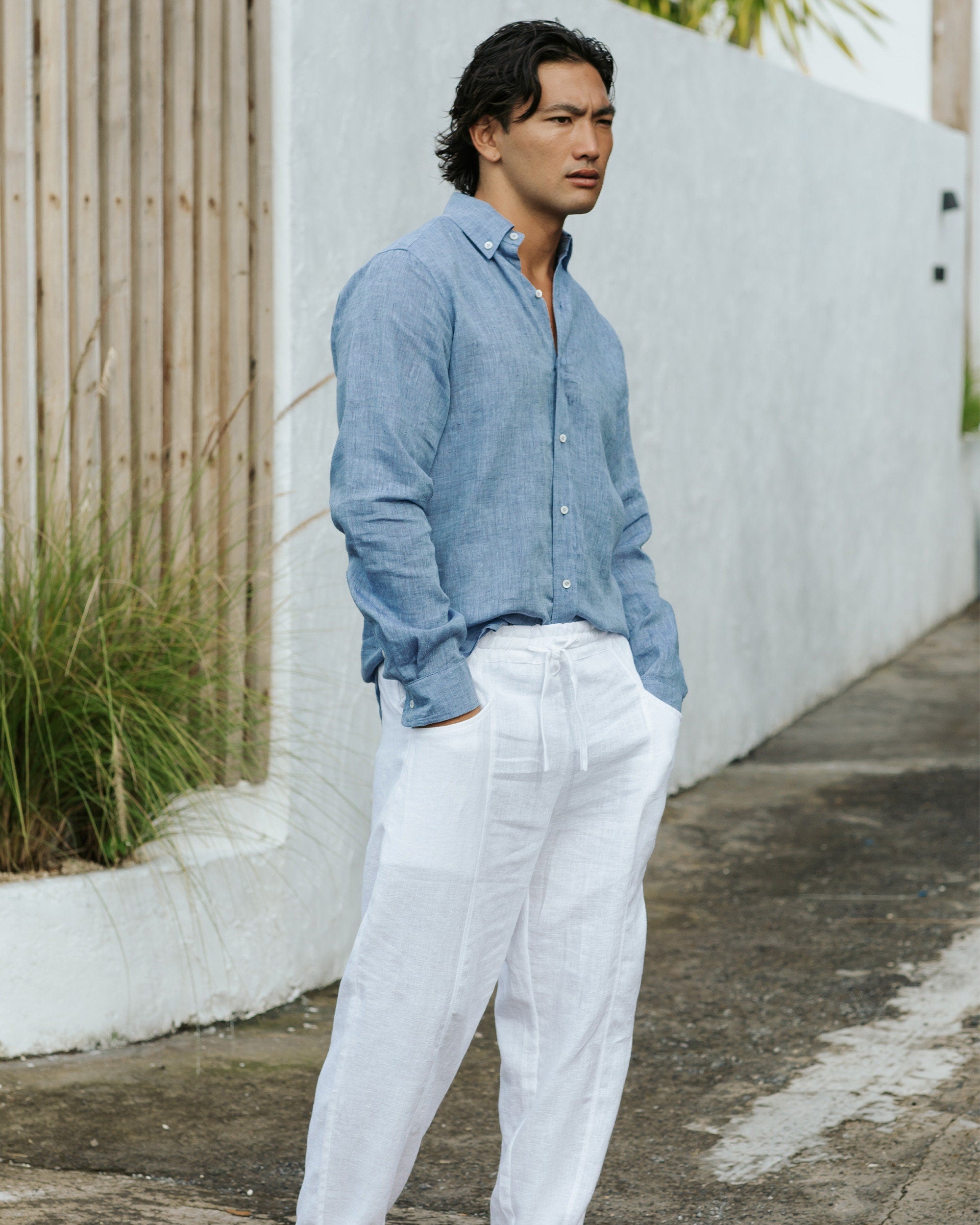 Black Linen Shirt for Men - Lightweight Long Sleeve Shirt - Casual Button Down - Work or Vacation Outfit - Ethical Menswear WENGEN