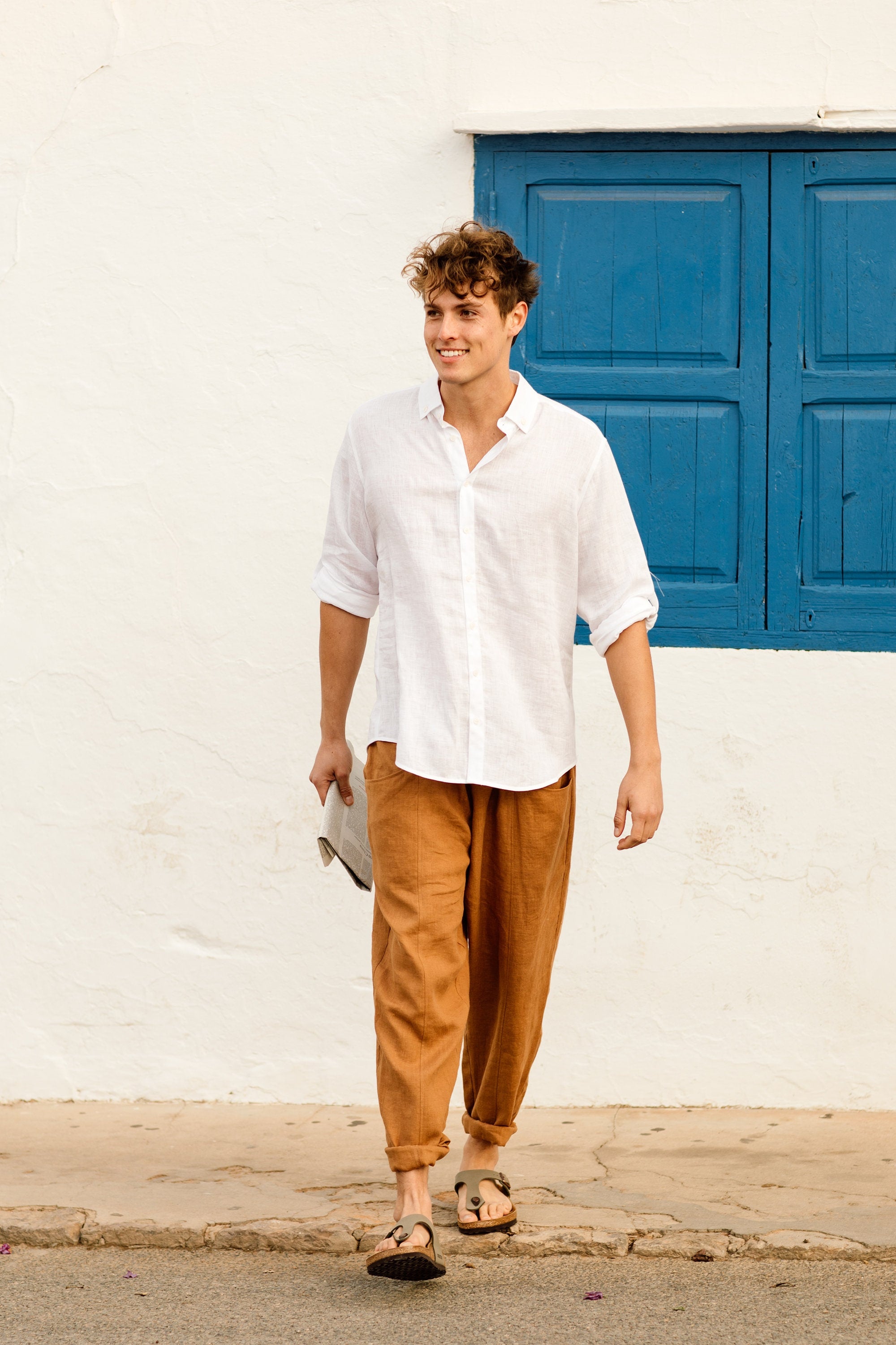 Men's Linen Pants - Breathable Trousers with Elastic Waist and Cargo Pockets - Lightweight Casual Wear TRUCKEE