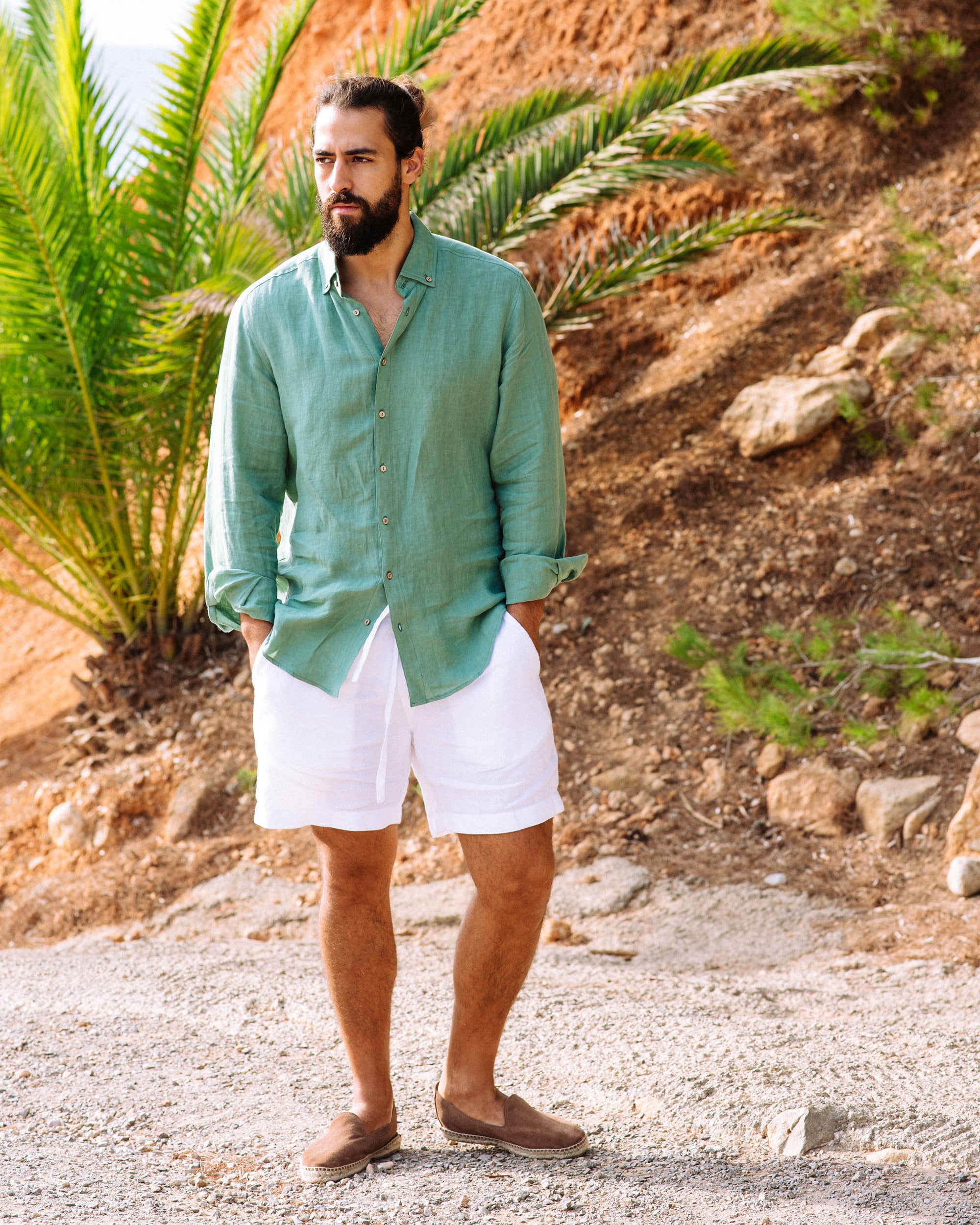 Mens Linen Shorts - Natural Melange Drawstring Shorts with Relaxed Fit - Breathable Ethical Clothing - Lightweight Outfit STOWE