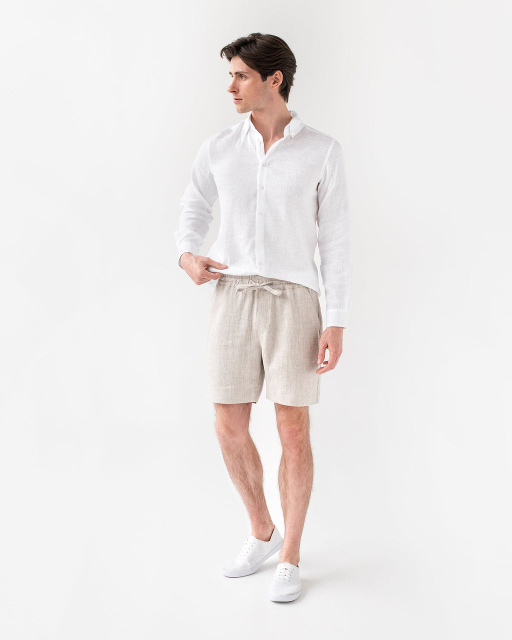 Mens Linen Shorts - White Drawstring Shorts with Relaxed Fit - Breathable Lightweight Clothing for Men - Easy Outfit STOWE
