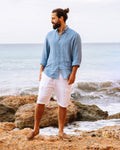 Men's Linen Shirt in Ocean Blue - Lightweight Breathable Long Sleeve Shirt - Casual Button Down Top for Travel, Resort, Gift NEVADA