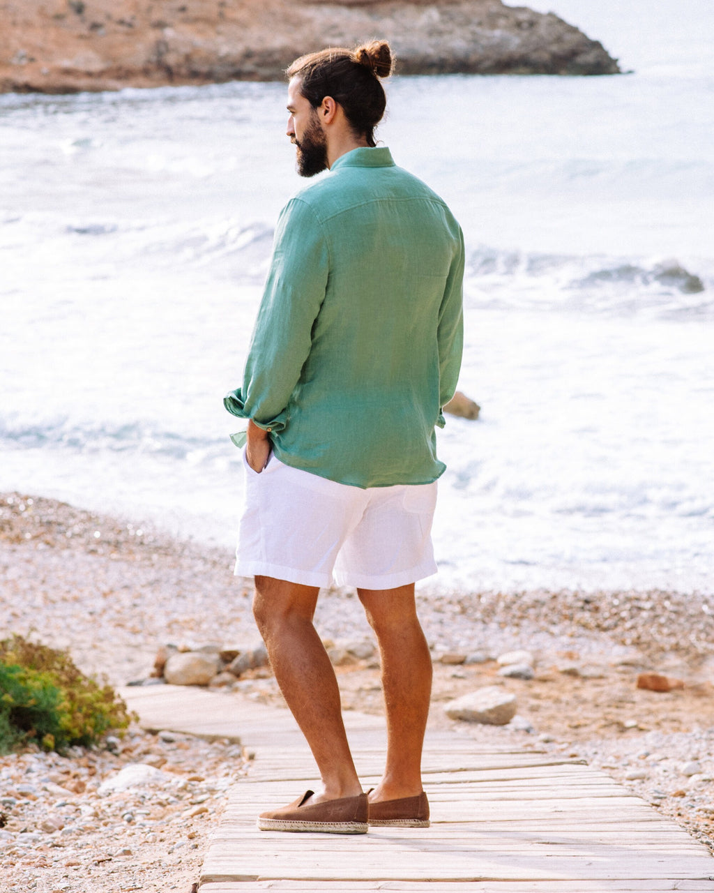 Mens Linen Shirt - Long Sleeve Button Down Shirt for Men - Lightweight Relaxed Fit Gift for Husband - Matcha Green NEVADA