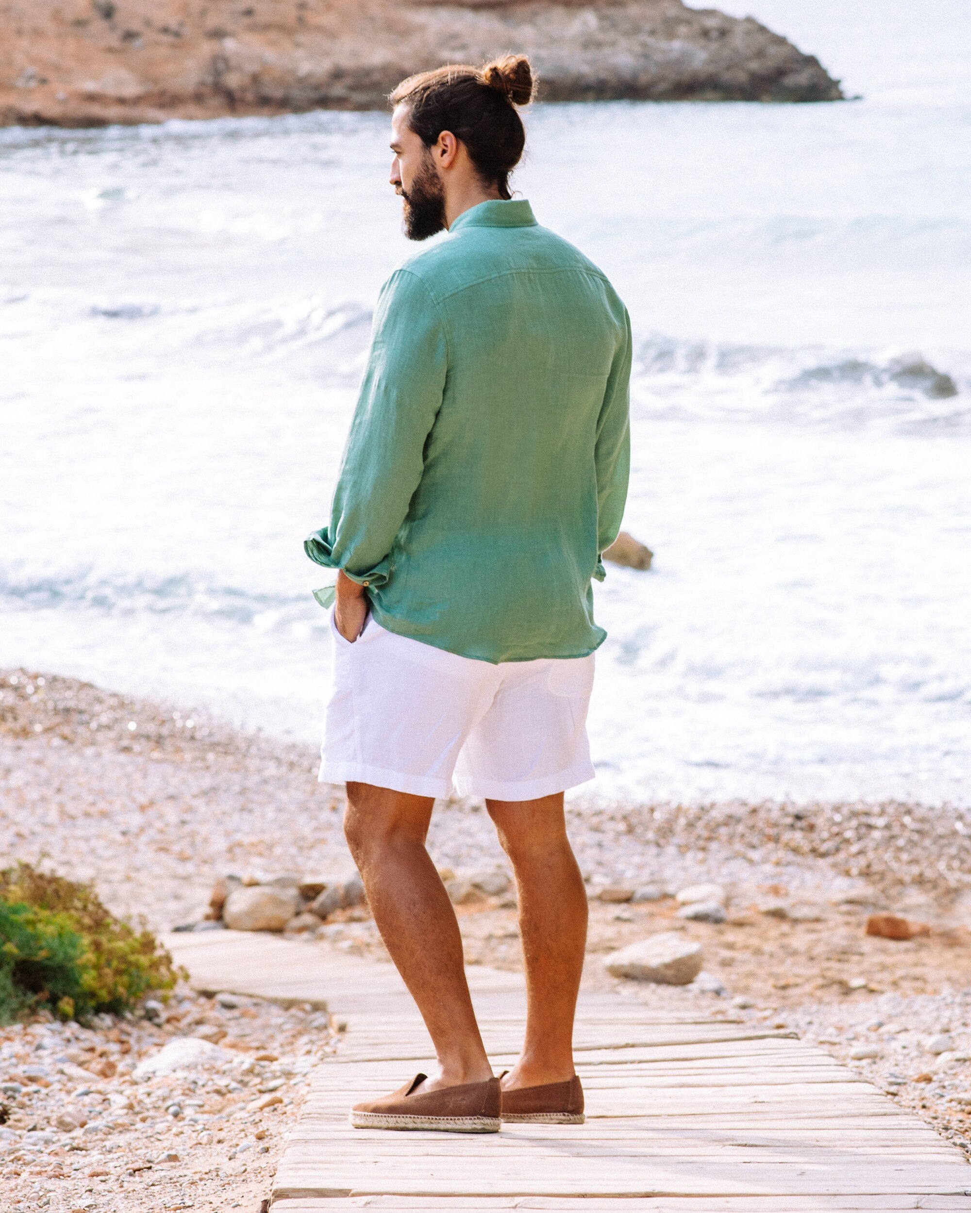 Mens Linen Shirt - Long Sleeve Button Down Shirt for Men - Lightweight Relaxed Fit Gift for Husband - Matcha Green NEVADA