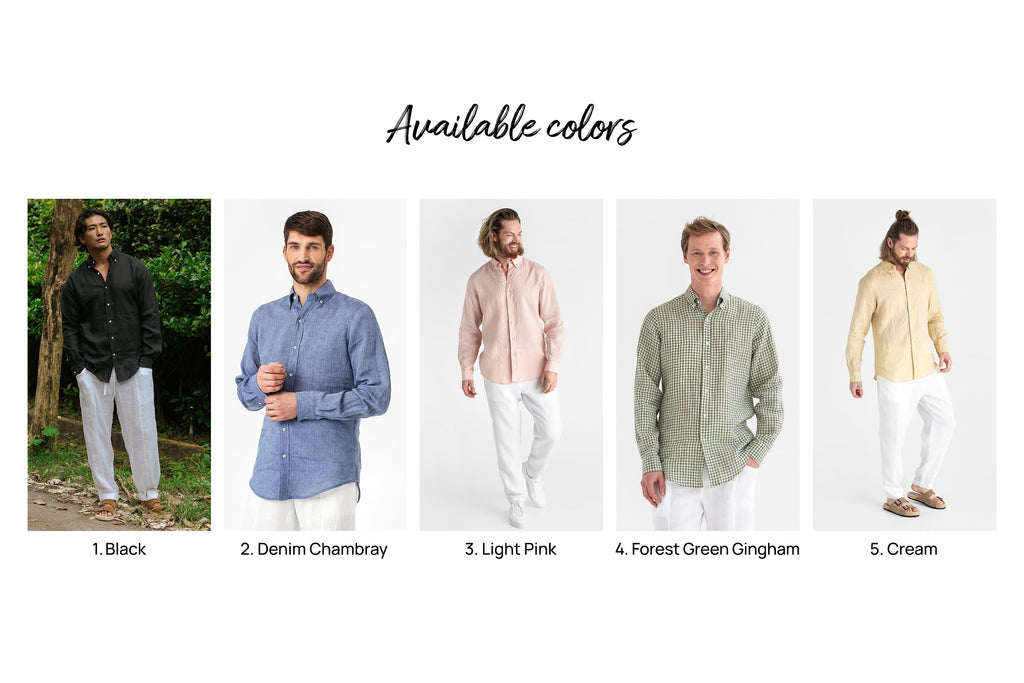 Black Linen Shirt for Men - Lightweight Long Sleeve Shirt - Casual Button Down - Work or Vacation Outfit - Ethical Menswear WENGEN