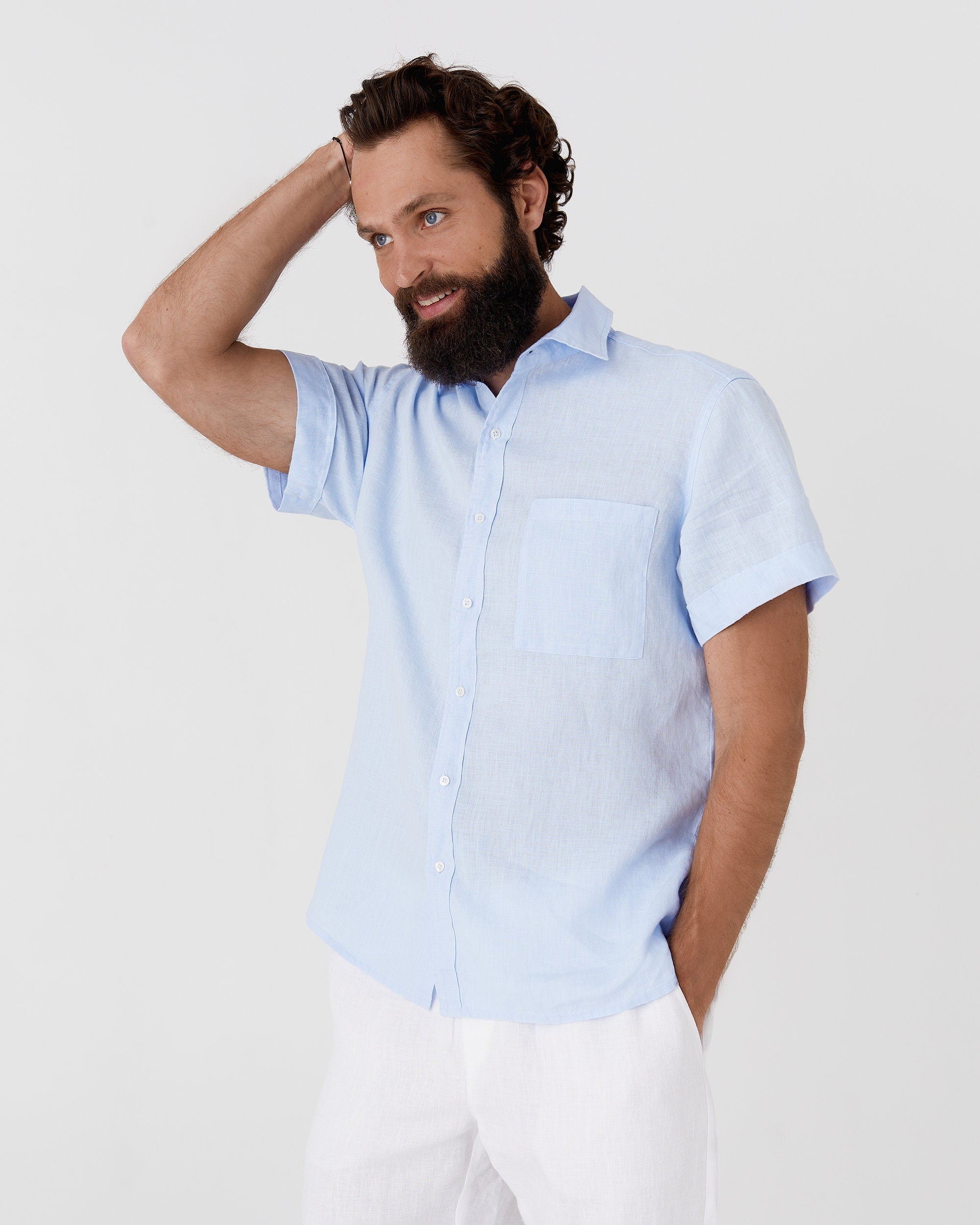 White Linen Shirt for Men - Lightweight Short Sleeve Button Up - Breathable Resort Shirt - Ethical Casual Top VERBIER