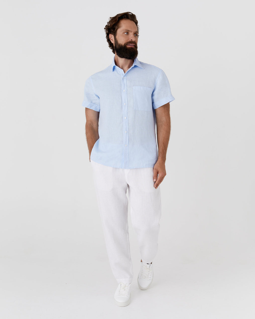 Khaki Green Linen Shirt for Men - Short Sleeve Button Up - Breathable Lightweight Casual Shirt - Ethical Resortwear VERBIER