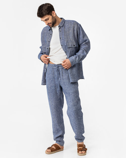 Men's Heavyweight Linen Shirt - Oversized Button Up Linen Overshirt - Denim Look Fall Shirt for Men - Organic Flax Long Sleeve ASHEVILLE