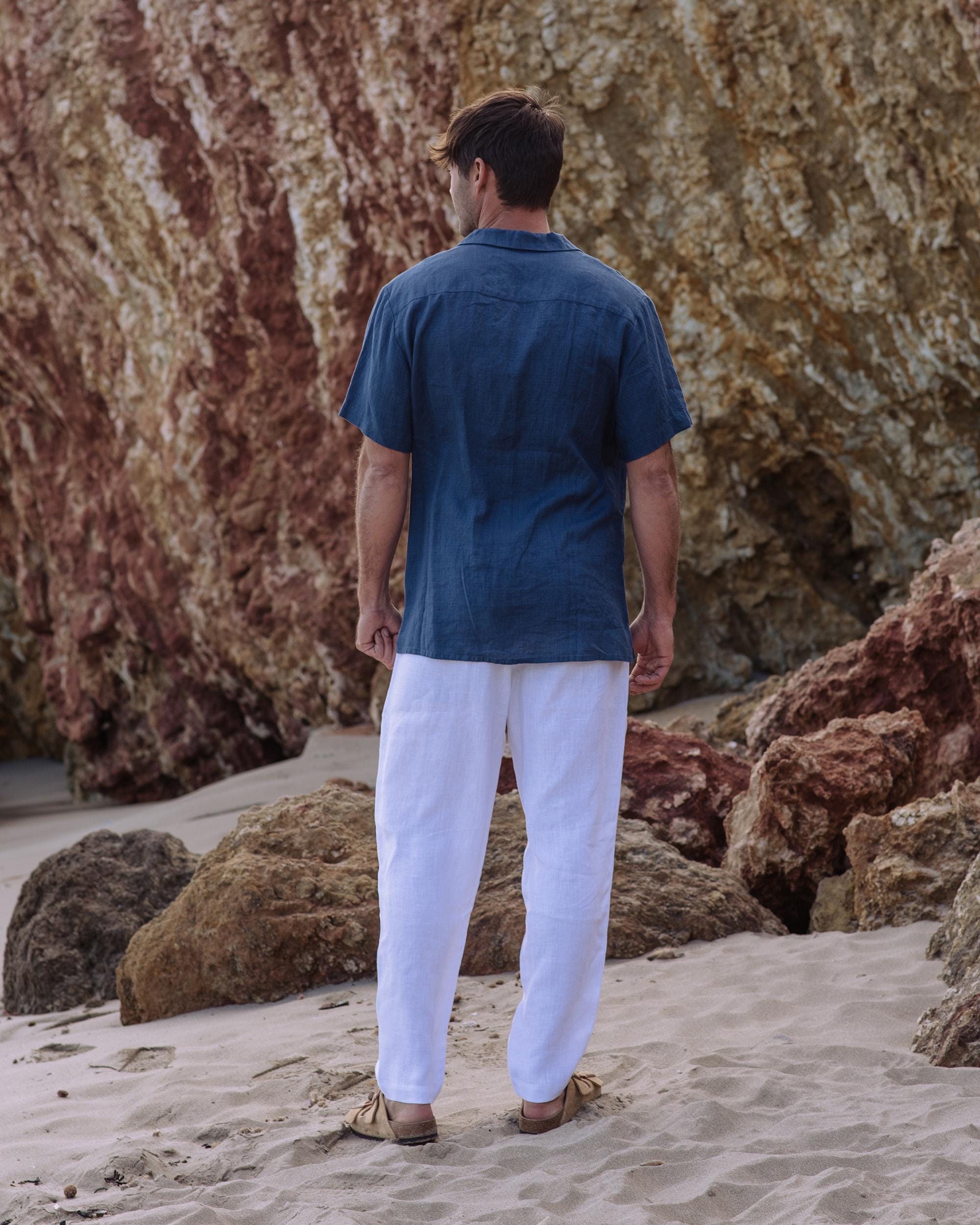 Men's Linen Pants - Breathable Trousers with Elastic Waist and Cargo Pockets - Lightweight Casual Wear TRUCKEE