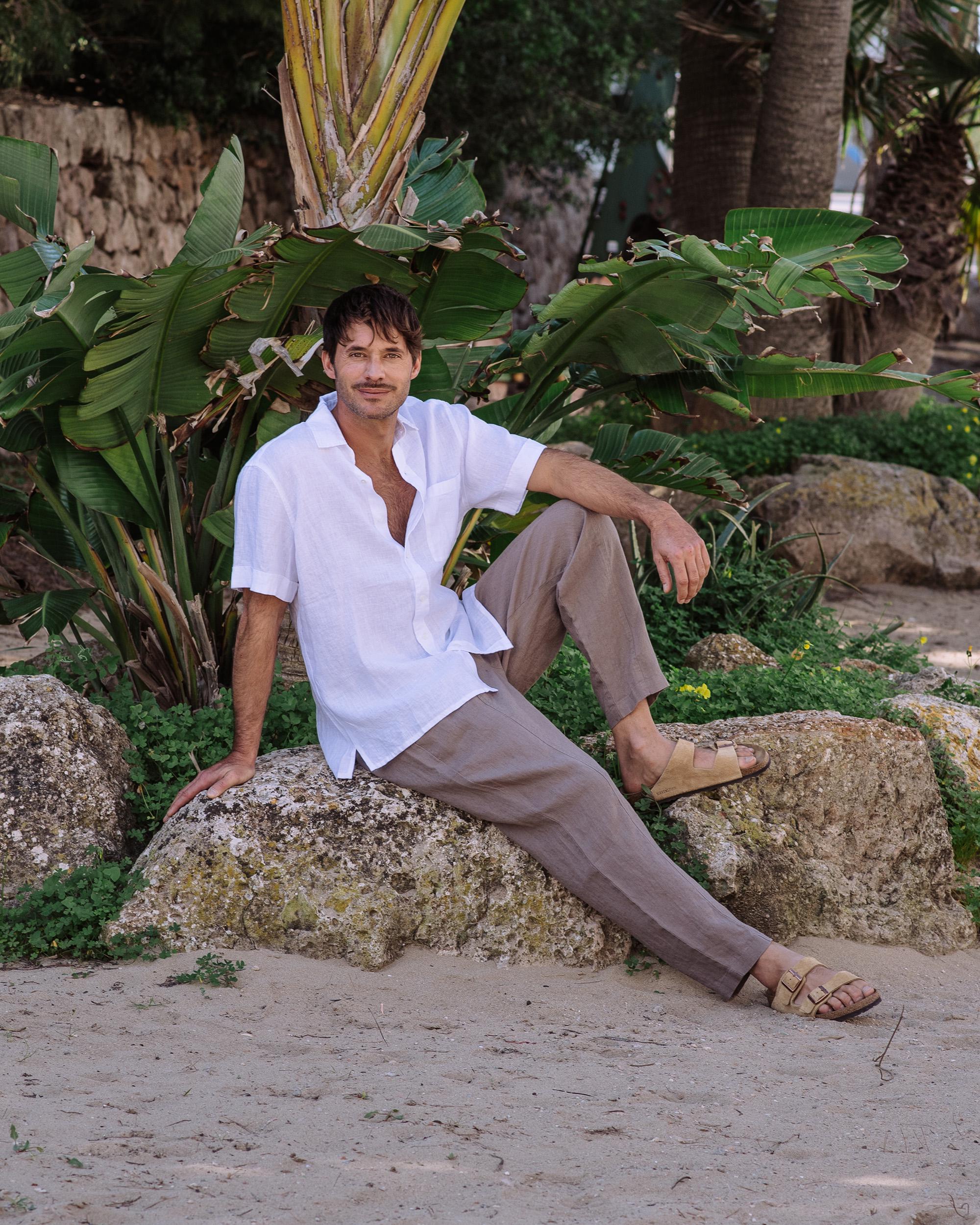 White Linen Shirt for Men - Lightweight Short Sleeve Button Up - Breathable Resort Shirt - Ethical Casual Top VERBIER