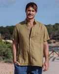 Khaki Green Linen Shirt for Men - Short Sleeve Button Up - Breathable Lightweight Casual Shirt - Ethical Resortwear VERBIER