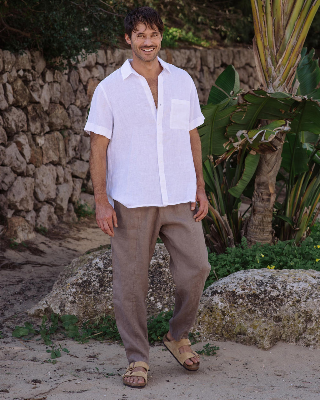 White Linen Shirt for Men - Lightweight Short Sleeve Button Up - Breathable Resort Shirt - Ethical Casual Top VERBIER