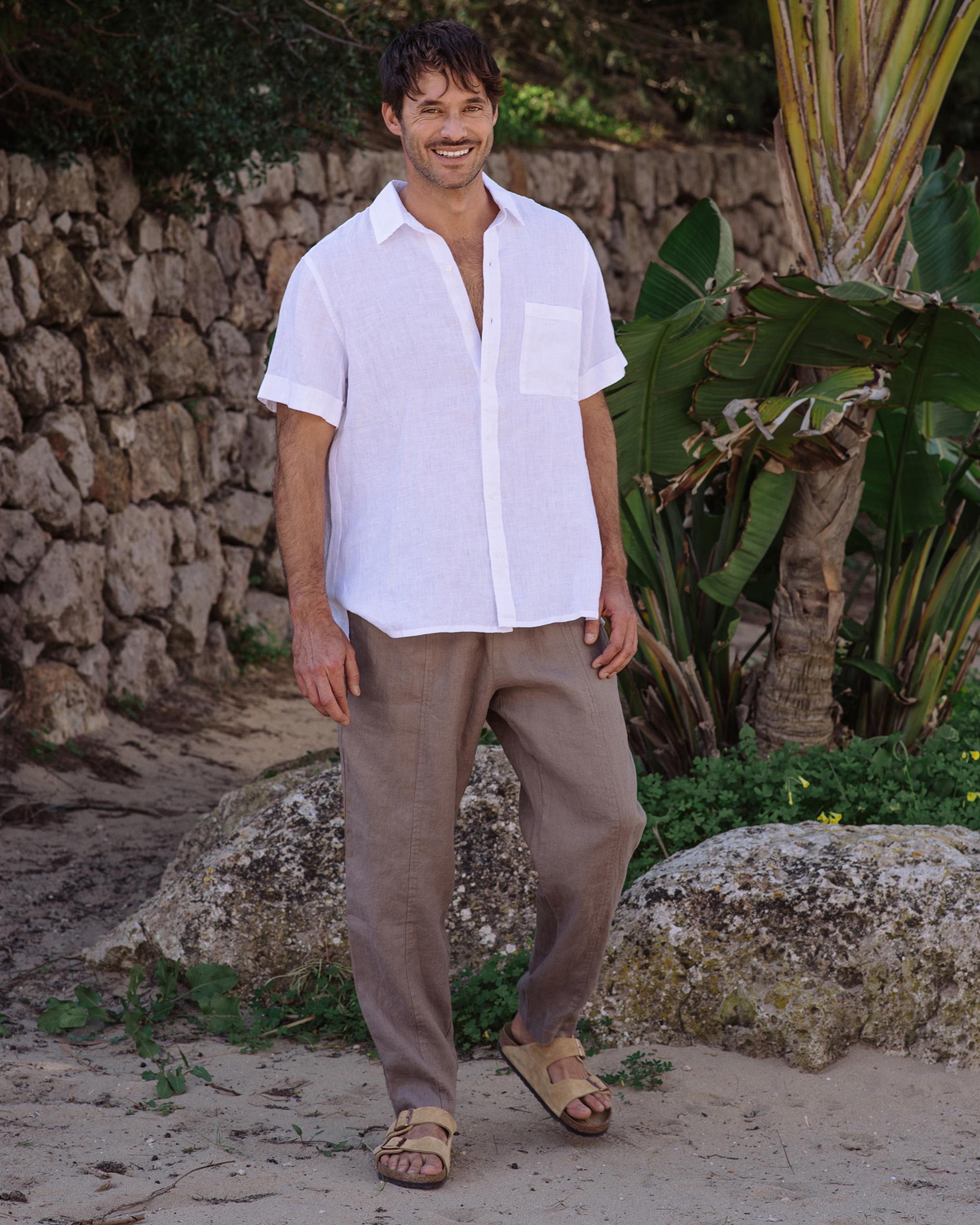 White Linen Shirt for Men - Lightweight Short Sleeve Button Up - Breathable Resort Shirt - Ethical Casual Top VERBIER