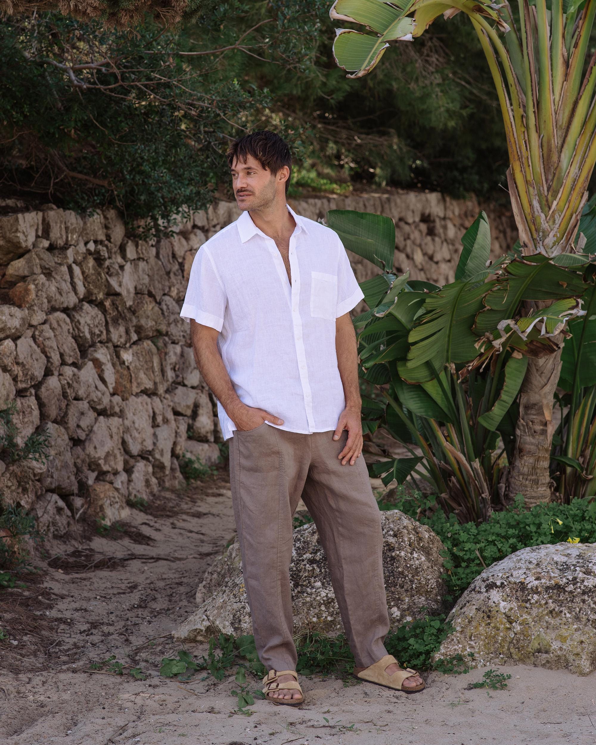 White Linen Shirt for Men - Lightweight Short Sleeve Button Up - Breathable Resort Shirt - Ethical Casual Top VERBIER