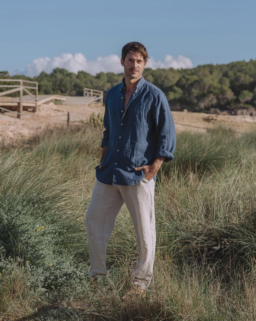 Mens Natural Linen Pants - Tapered Trousers in Natural Melange - Lightweight Drawstring Pants - Breathable Soft Sustainable Menswear PALERMO