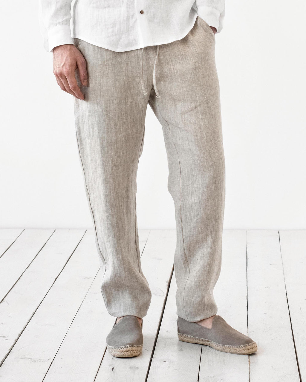 Mens Natural Linen Pants - Tapered Trousers in Natural Melange - Lightweight Drawstring Pants - Breathable Soft Sustainable Menswear PALERMO
