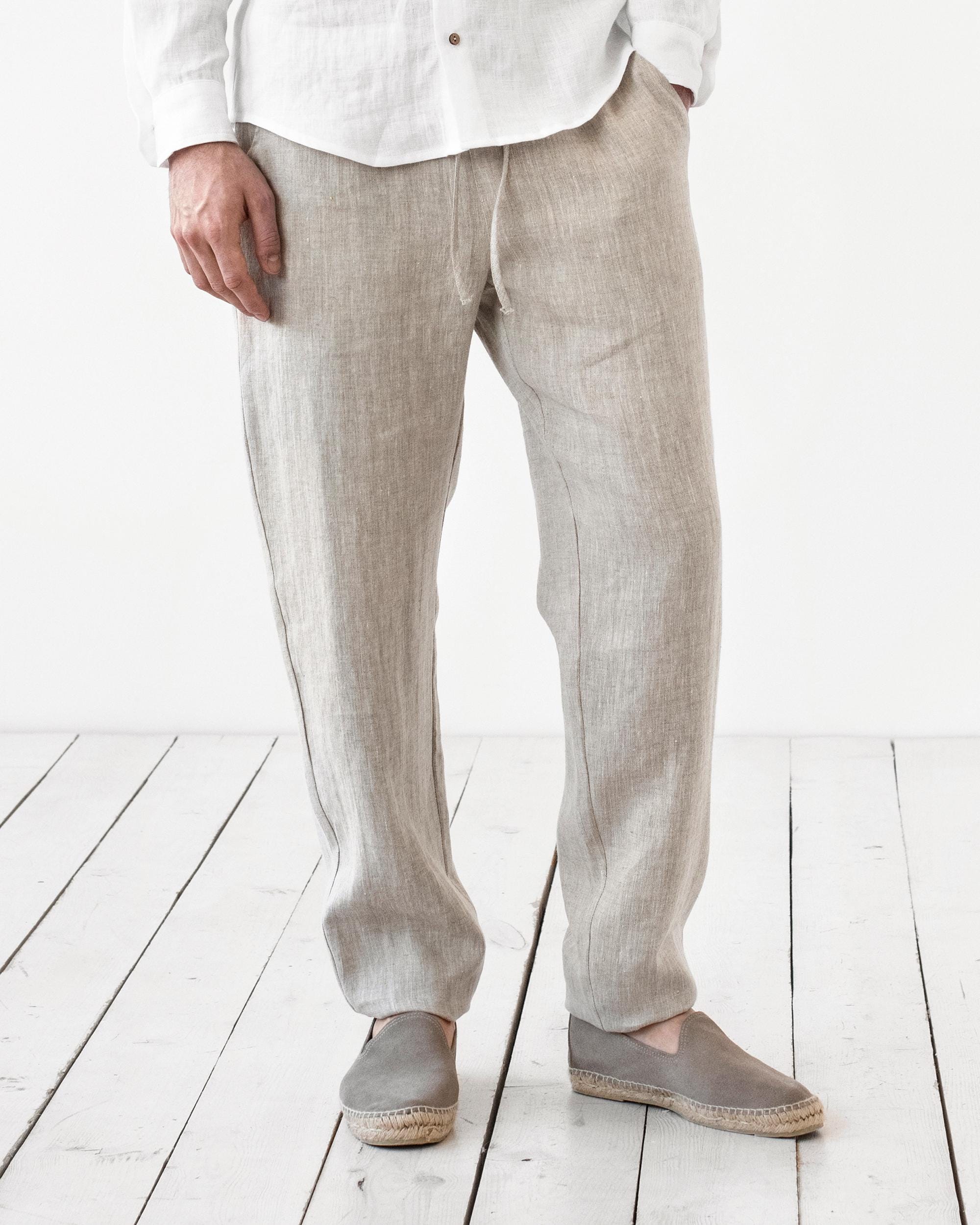 Mens Natural Linen Pants - Tapered Trousers in Natural Melange - Lightweight Drawstring Pants - Breathable Soft Sustainable Menswear PALERMO