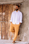 Mens Linen Shirt - Long Sleeve Lightweight White Linen Shirt for Men - Breathable Button Down Outfit, Look - Gift for Husband NEVADA