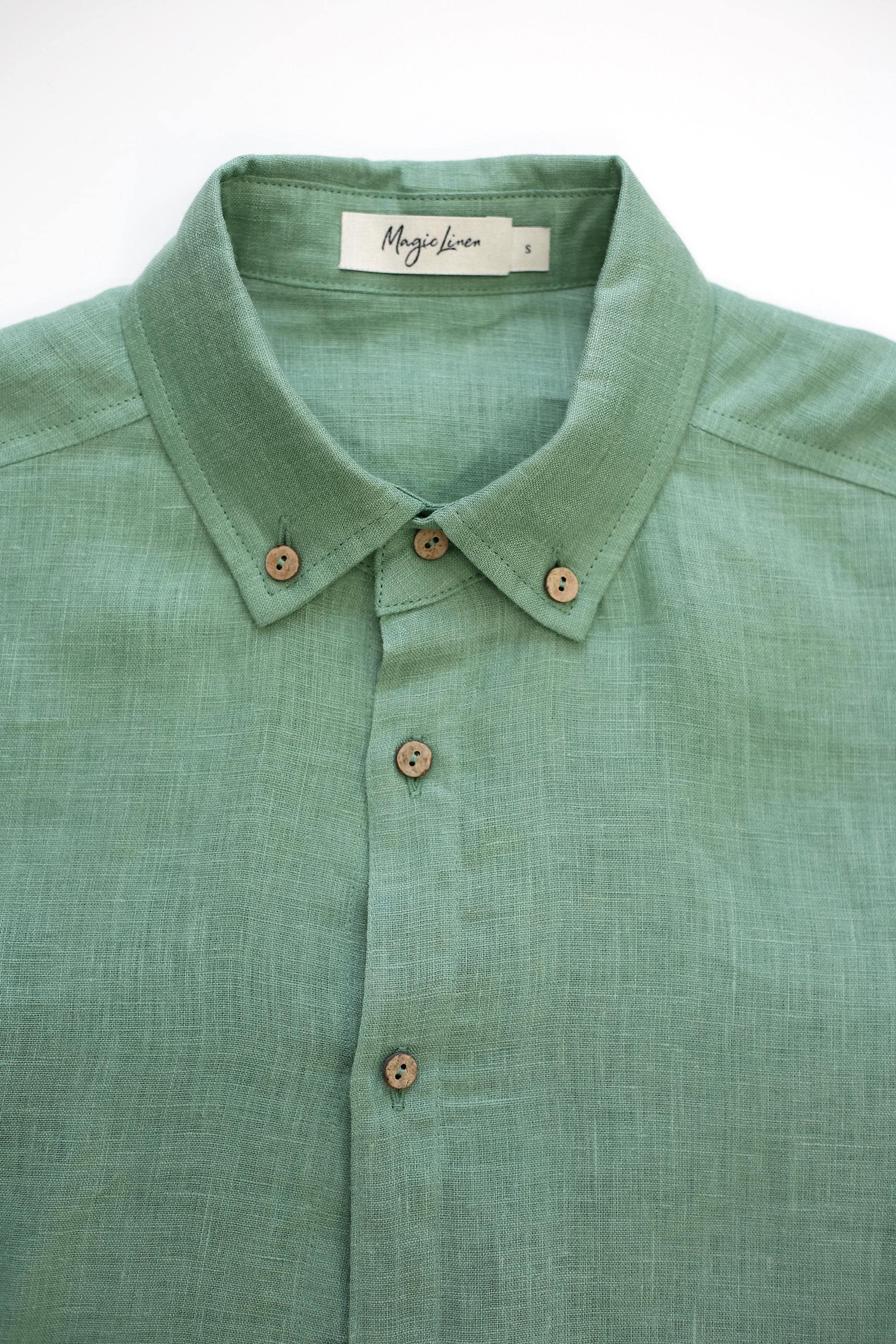 Mens Linen Shirt - Long Sleeve Button Down Shirt for Men - Lightweight Relaxed Fit Gift for Husband - Matcha Green NEVADA