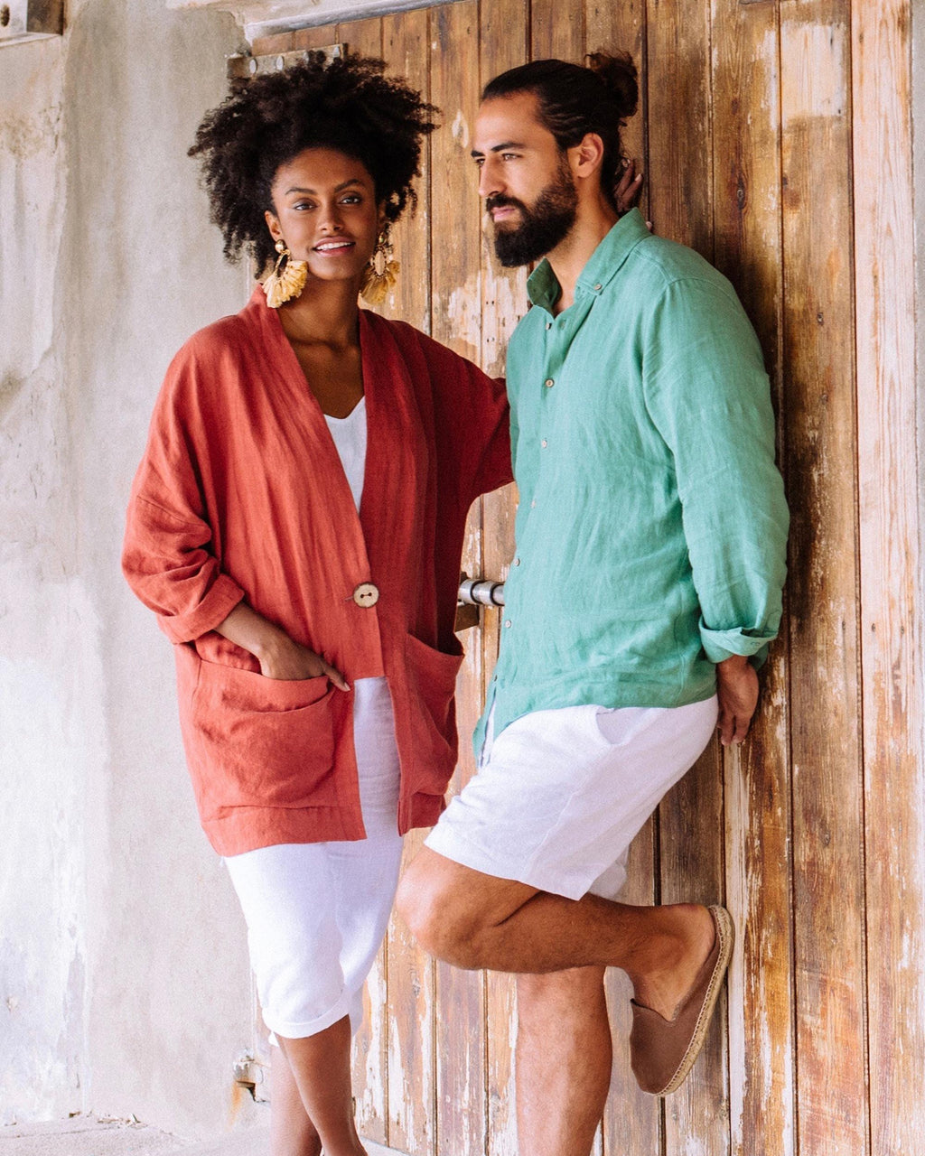 Mens Linen Shirt - Long Sleeve Button Down Shirt for Men - Lightweight Relaxed Fit Gift for Husband - Matcha Green NEVADA