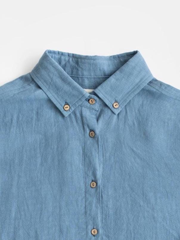 Men's Linen Shirt in Ocean Blue - Lightweight Breathable Long Sleeve Shirt - Casual Button Down Top for Travel, Resort, Gift NEVADA