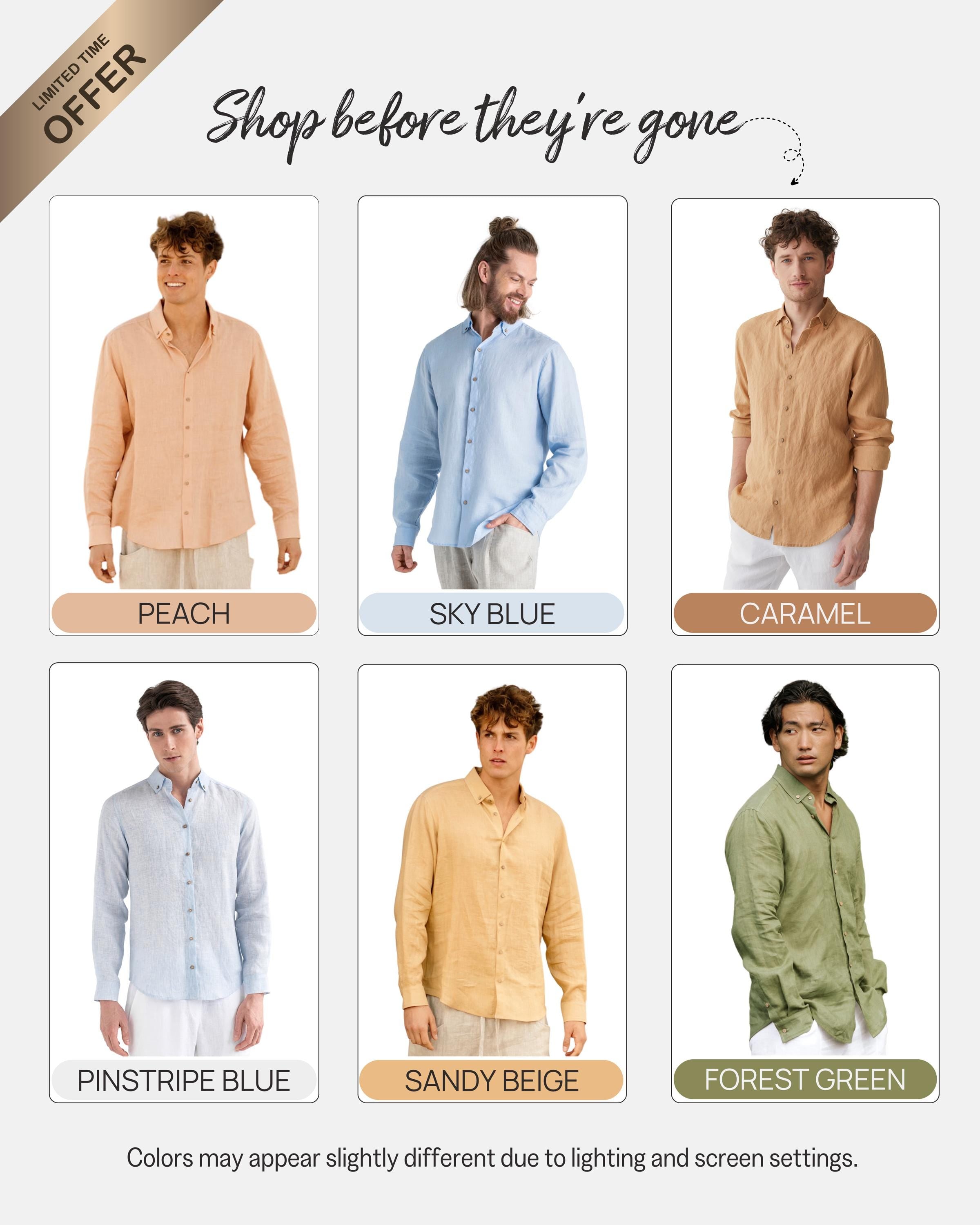 Mens Linen Shirt - Long Sleeve Lightweight Button Down Shirt for Men - Relaxed Fit Neutral Linen Top - Sandy Beige Outfit NEVADA