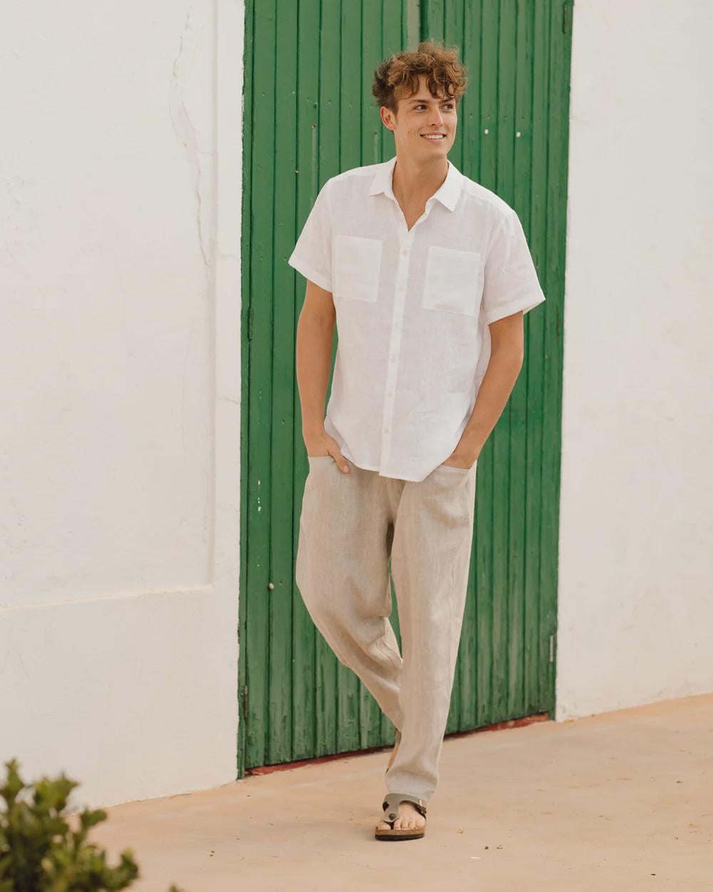 Mens Linen Pants - Cinnamon Trousers with Drawstring Waist and Cargo Pockets - Lightweight Wear - Breathable Outfit, Look TRUCKEE