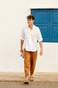 Mens Linen Pants - Cinnamon Trousers with Drawstring Waist and Cargo Pockets - Lightweight Wear - Breathable Outfit, Look TRUCKEE
