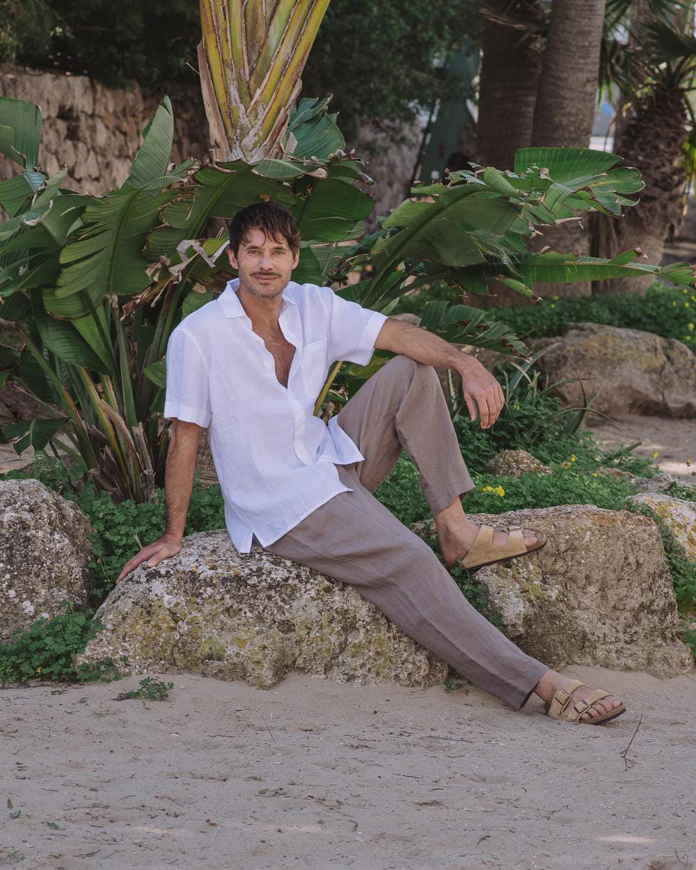 Men's Linen Pants - Breathable Trousers with Elastic Waist and Cargo Pockets - Lightweight Casual Wear TRUCKEE