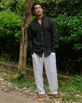 Black Linen Shirt for Men - Lightweight Long Sleeve Shirt - Casual Button Down - Work or Vacation Outfit - Ethical Menswear WENGEN