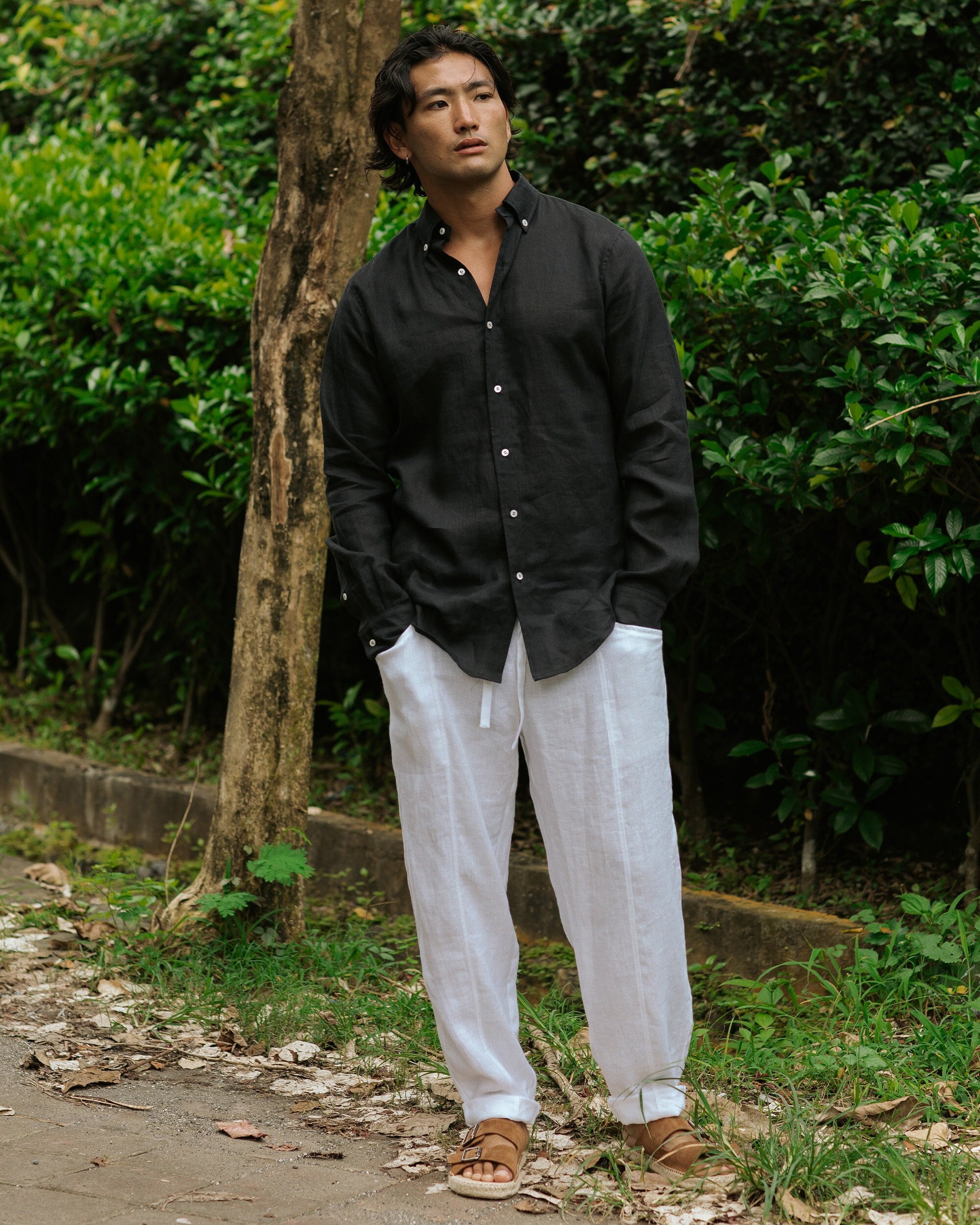 Black Linen Shirt for Men - Lightweight Long Sleeve Shirt - Casual Button Down - Work or Vacation Outfit - Ethical Menswear WENGEN