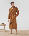 Men's Waffle Linen Robe with Hood - Lightweight Stonewashed Bathrobe - Soft Absorbent Loungewear for Him, Father's Day in Neutral Tones