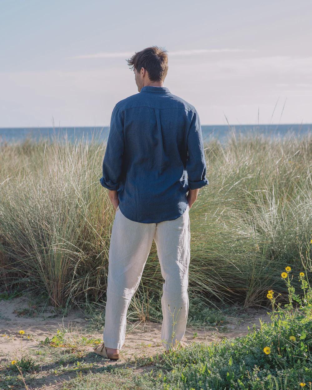 Mens Natural Linen Pants - Tapered Trousers in Natural Melange - Lightweight Drawstring Pants - Breathable Soft Sustainable Menswear PALERMO