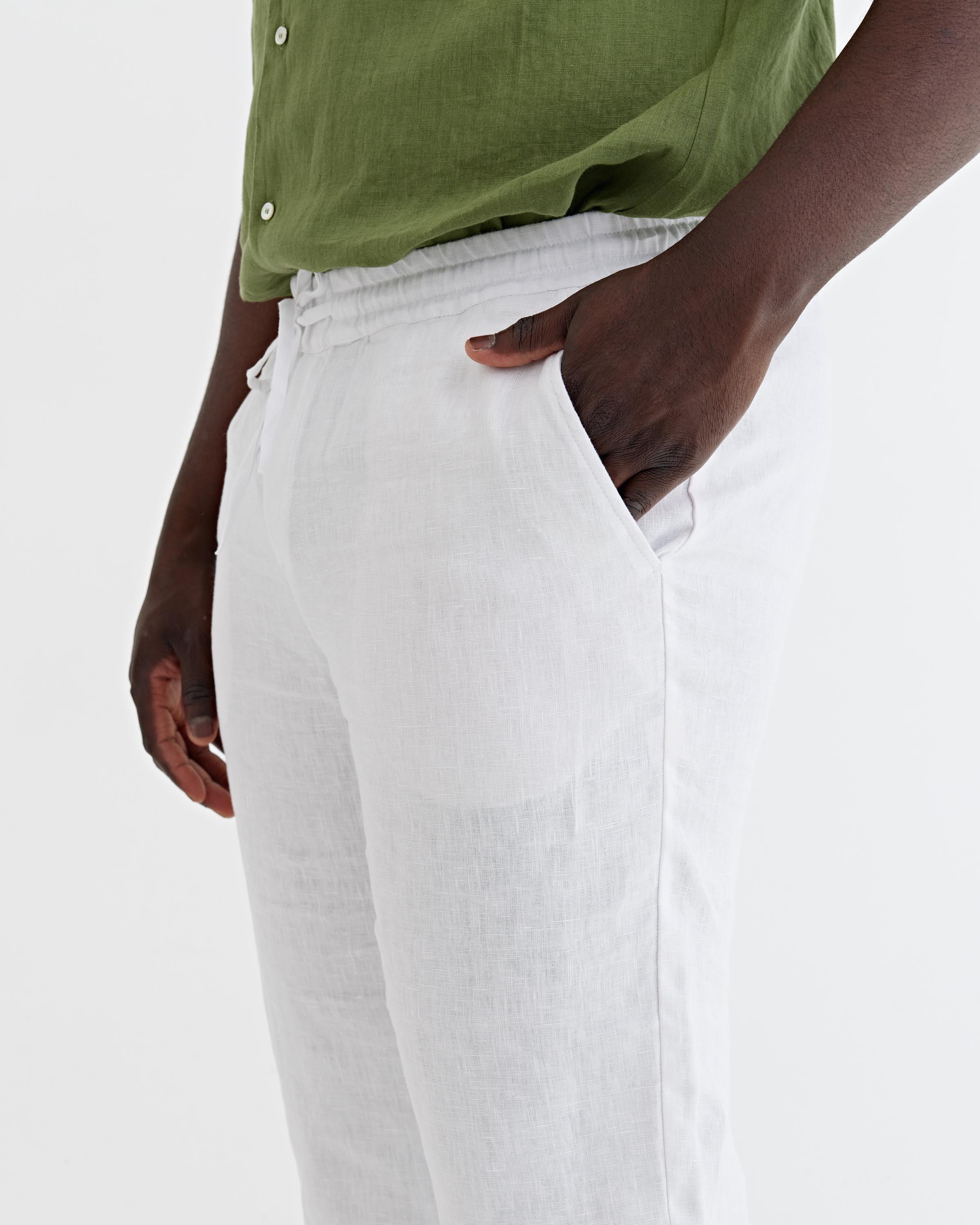 Mens Natural Linen Pants - Tapered Trousers in Natural Melange - Lightweight Drawstring Pants - Breathable Soft Sustainable Menswear PALERMO