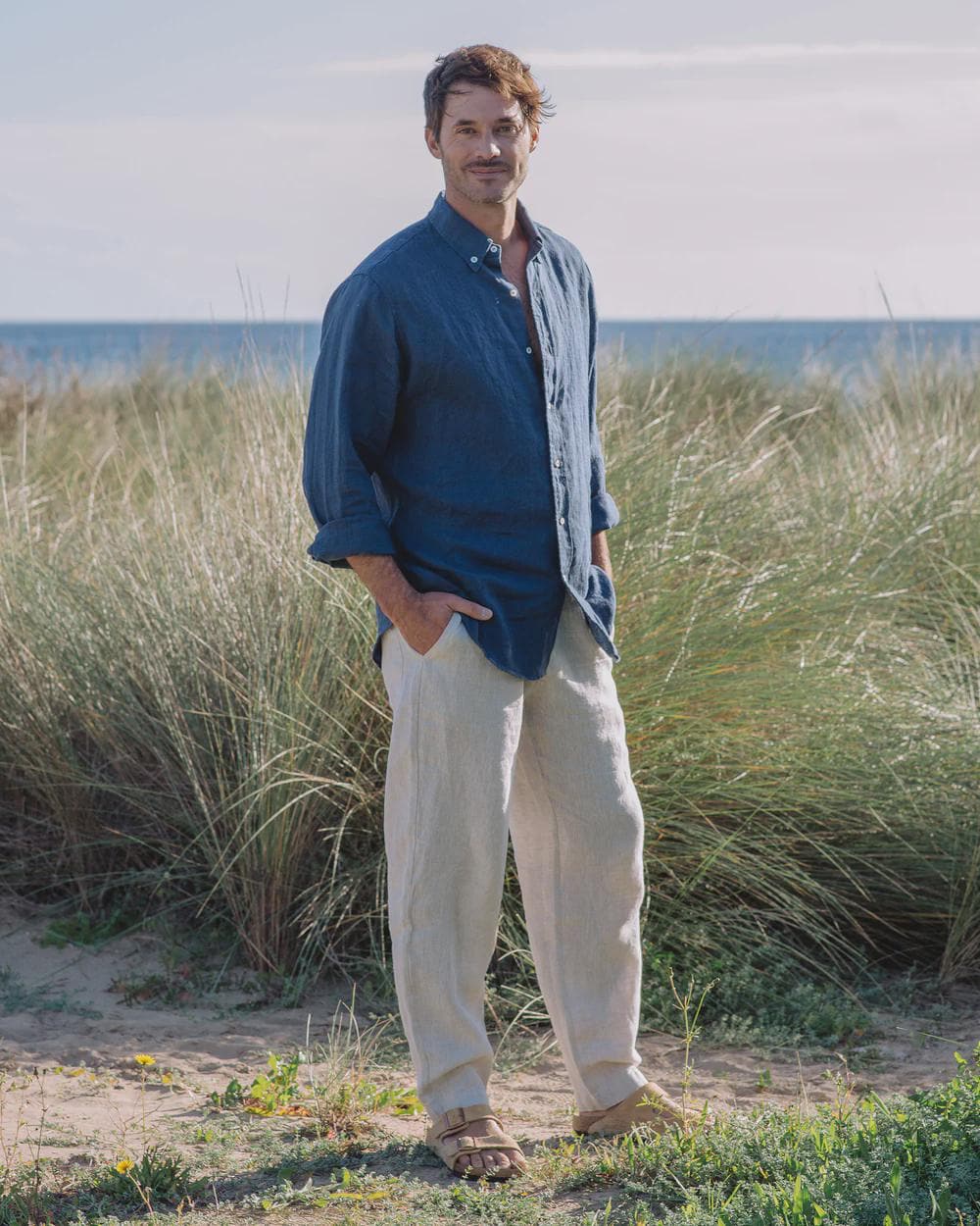 Mens Natural Linen Pants - Tapered Trousers in Natural Melange - Lightweight Drawstring Pants - Breathable Soft Sustainable Menswear PALERMO