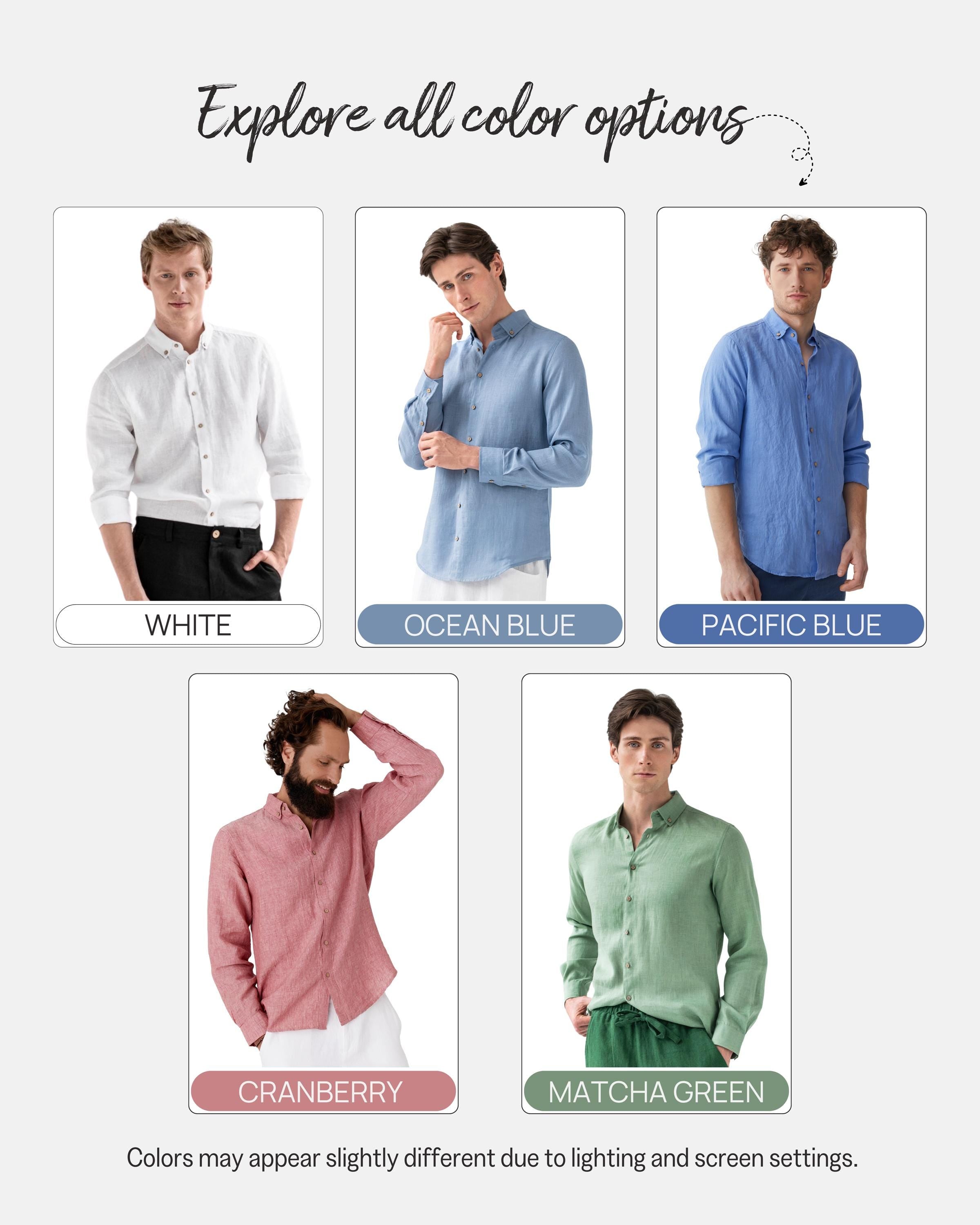 Men's Linen Shirt in Ocean Blue - Lightweight Breathable Long Sleeve Shirt - Casual Button Down Top for Travel, Resort, Gift NEVADA