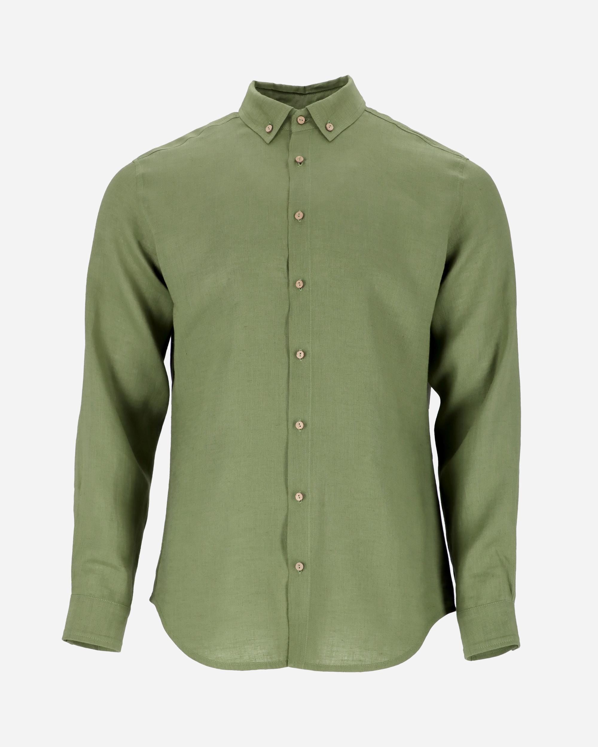 Men's Linen Shirt - Forest Green Lightweight Long Sleeve Button Down Shirt - Breathable Travel Top - Outfit, Look Gift for Him NEVADA
