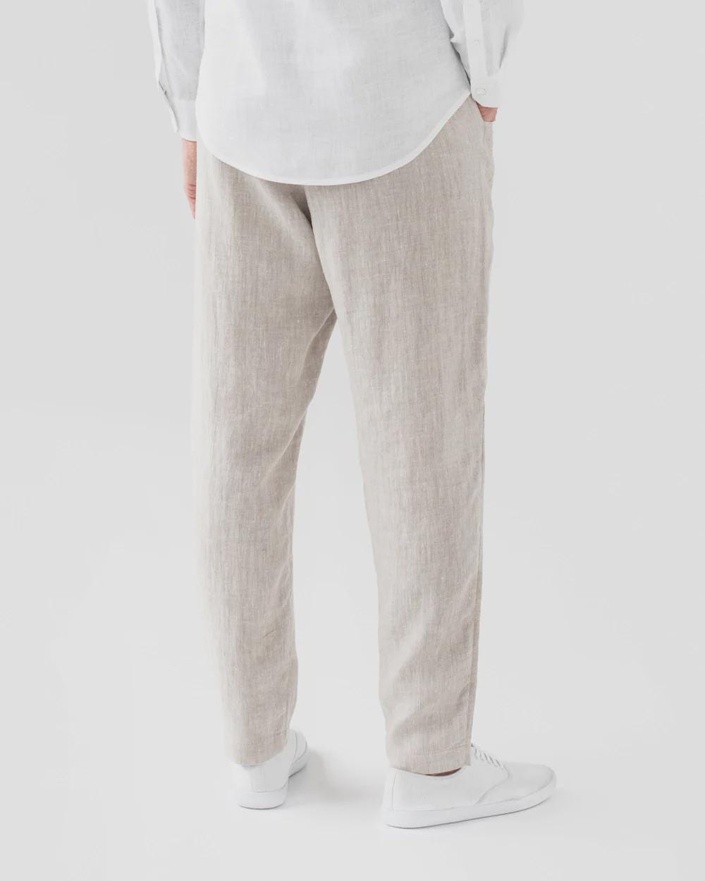 Mens Linen Pants - Natural Melange Trousers with Elastic Waist and Cargo Pockets - Breathable Clothing - Lightweight Outfit TRUCKEE