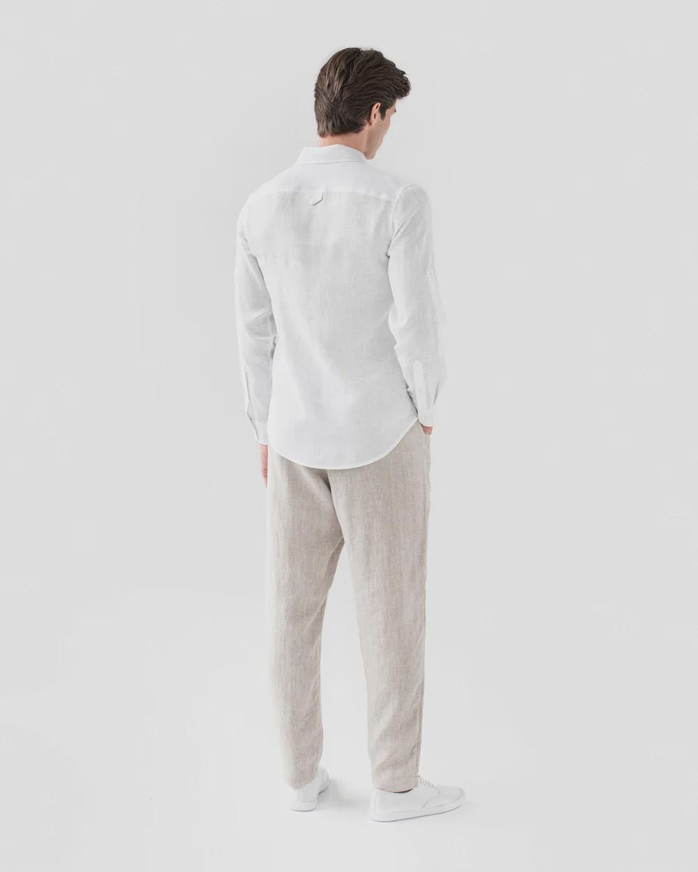Mens Linen Pants - Natural Melange Trousers with Elastic Waist and Cargo Pockets - Breathable Clothing - Lightweight Outfit TRUCKEE