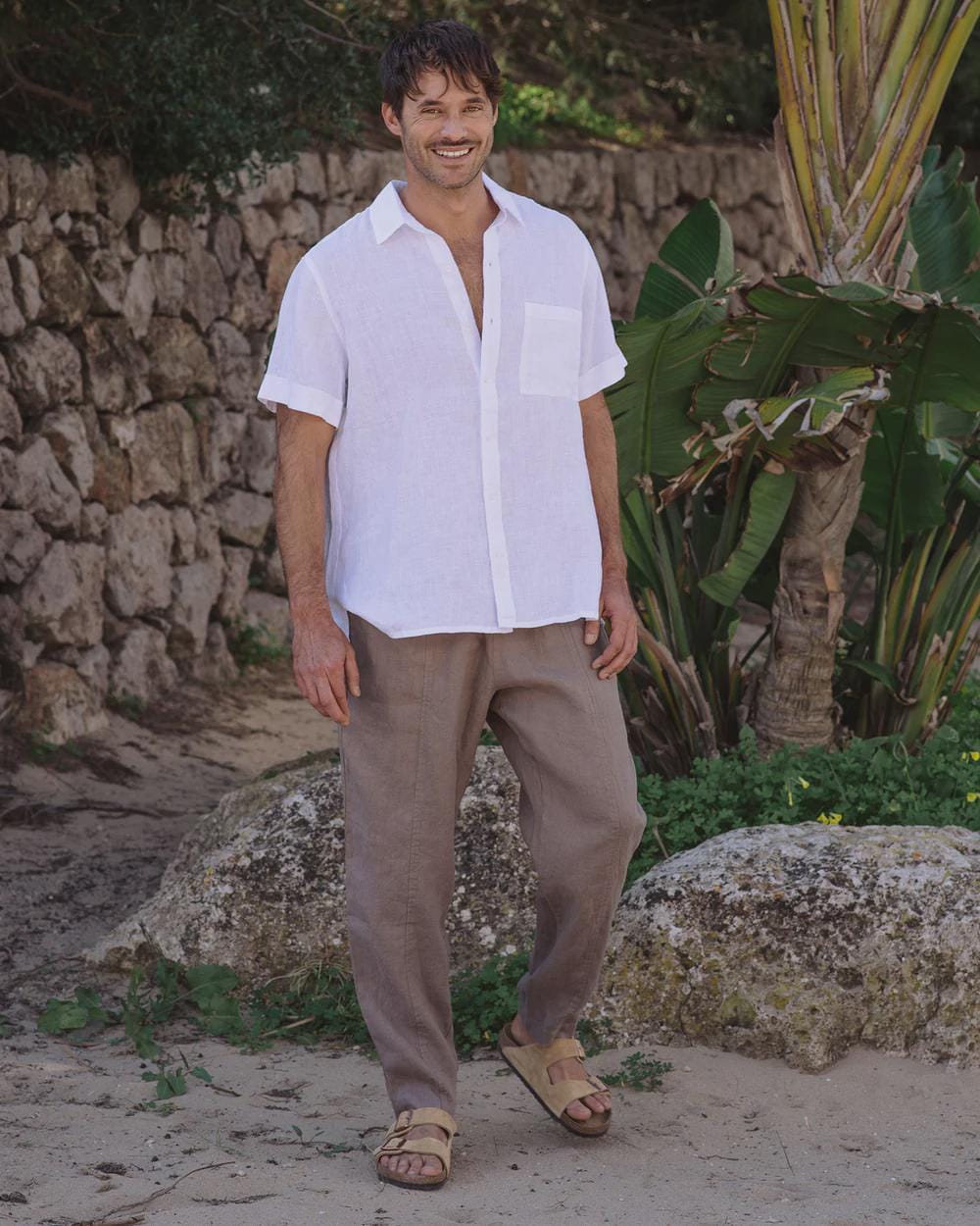 Mens Linen Pants - Dried Moss Trousers with Elastic Waist and Cargo Pockets - Lightweight Wear for Men - Breathable Outfit TRUCKEE