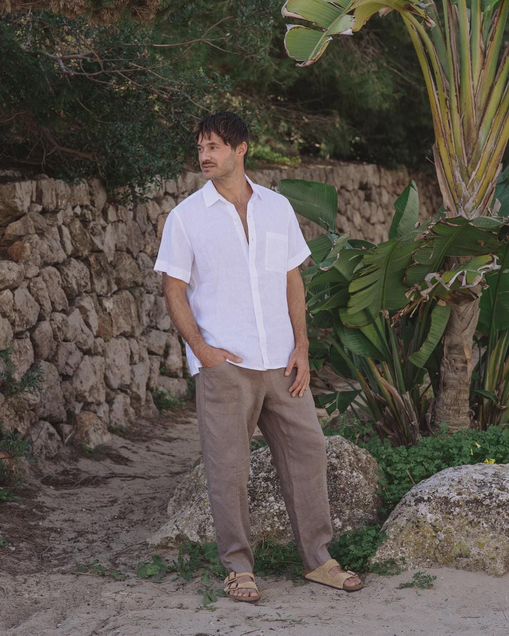 Men's Linen Pants - Breathable Trousers with Elastic Waist and Cargo Pockets - Lightweight Casual Wear TRUCKEE