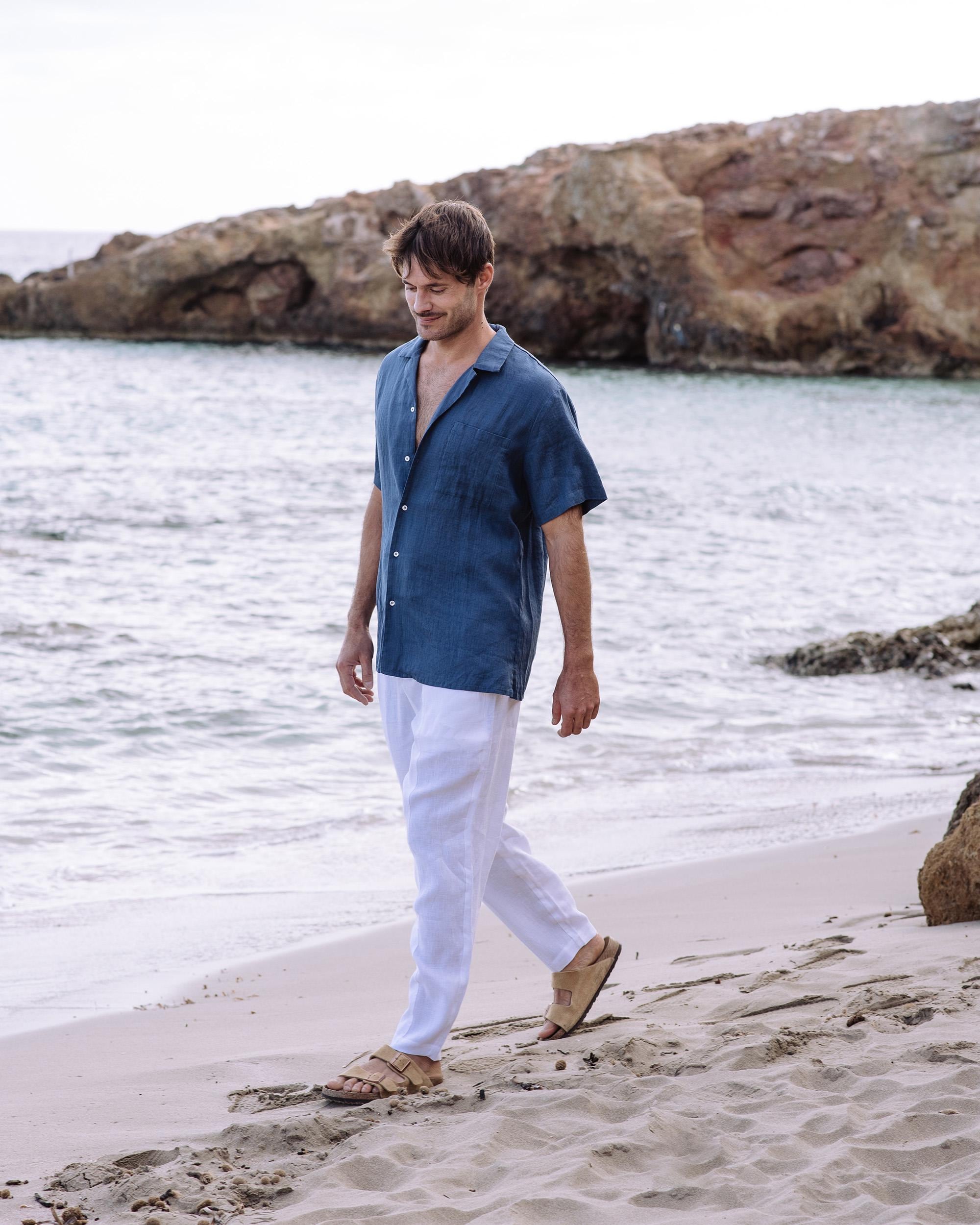 Men's Linen Pants - Breathable Trousers with Elastic Waist and Cargo Pockets - Lightweight Casual Wear TRUCKEE
